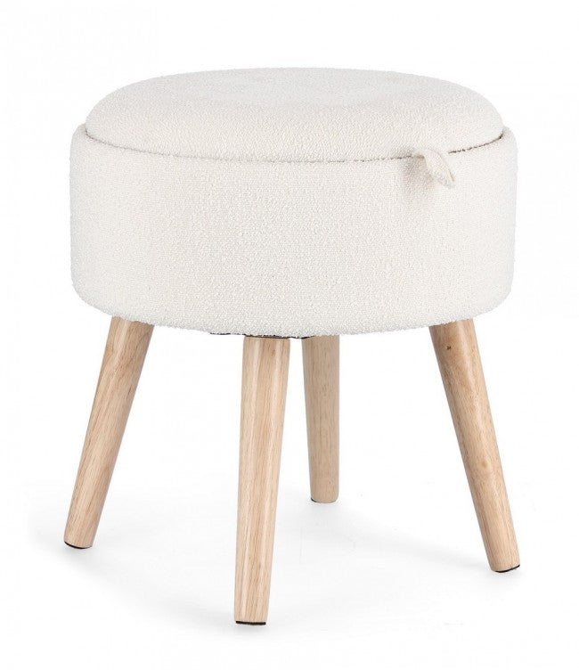 Sgabello Contenitore Ø 39x42,5 cm Zoya in Bouclè Bianco