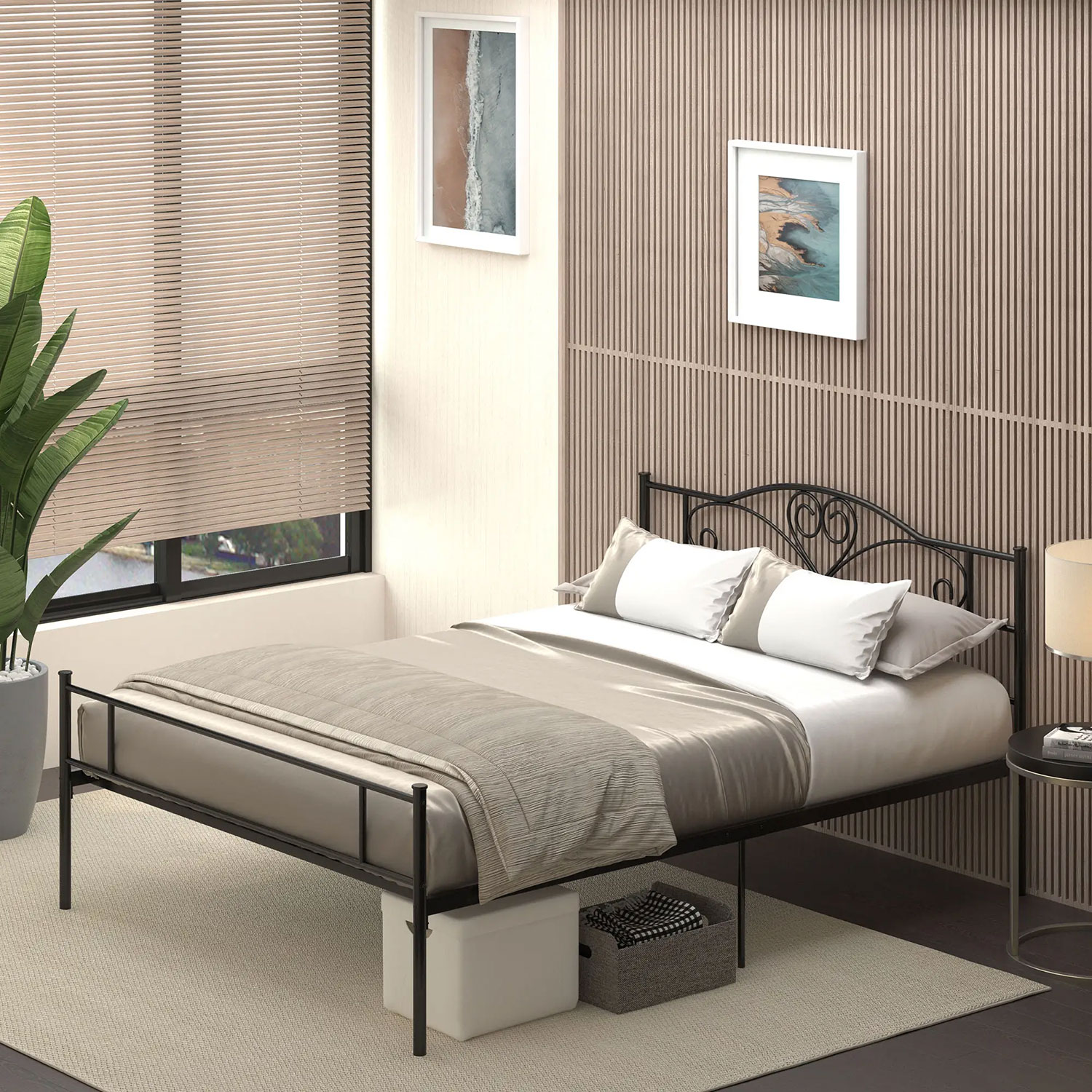 Struttura Letto Una Piazza e Mezzo 140x200 cm in Acciaio con Doghe Integrate Nero