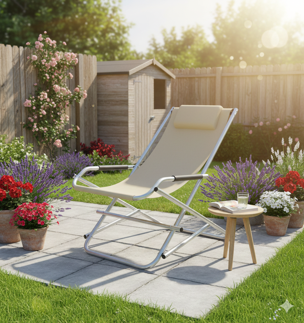 Sedia Sdraio Basculante Pieghevole in Alluminio Beige...