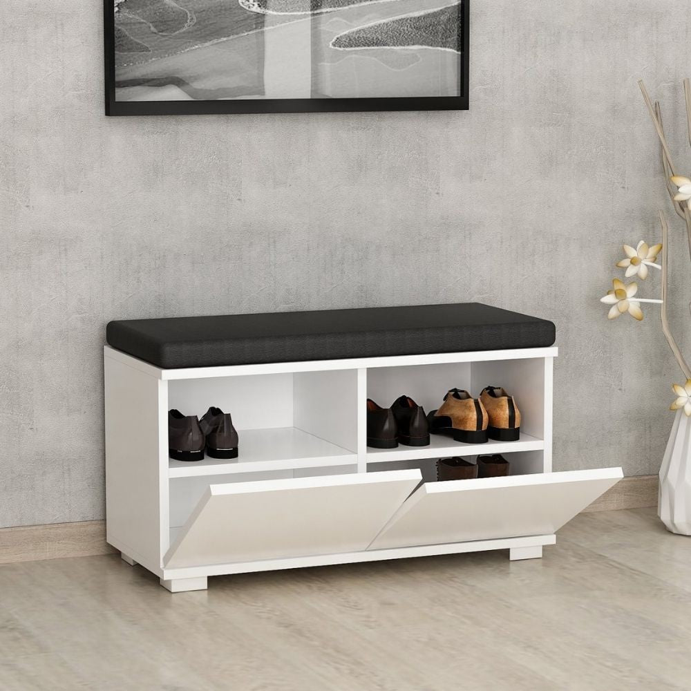 Scarpiera con pouff 80x35x42 cm Dragoshoe bianco nero...