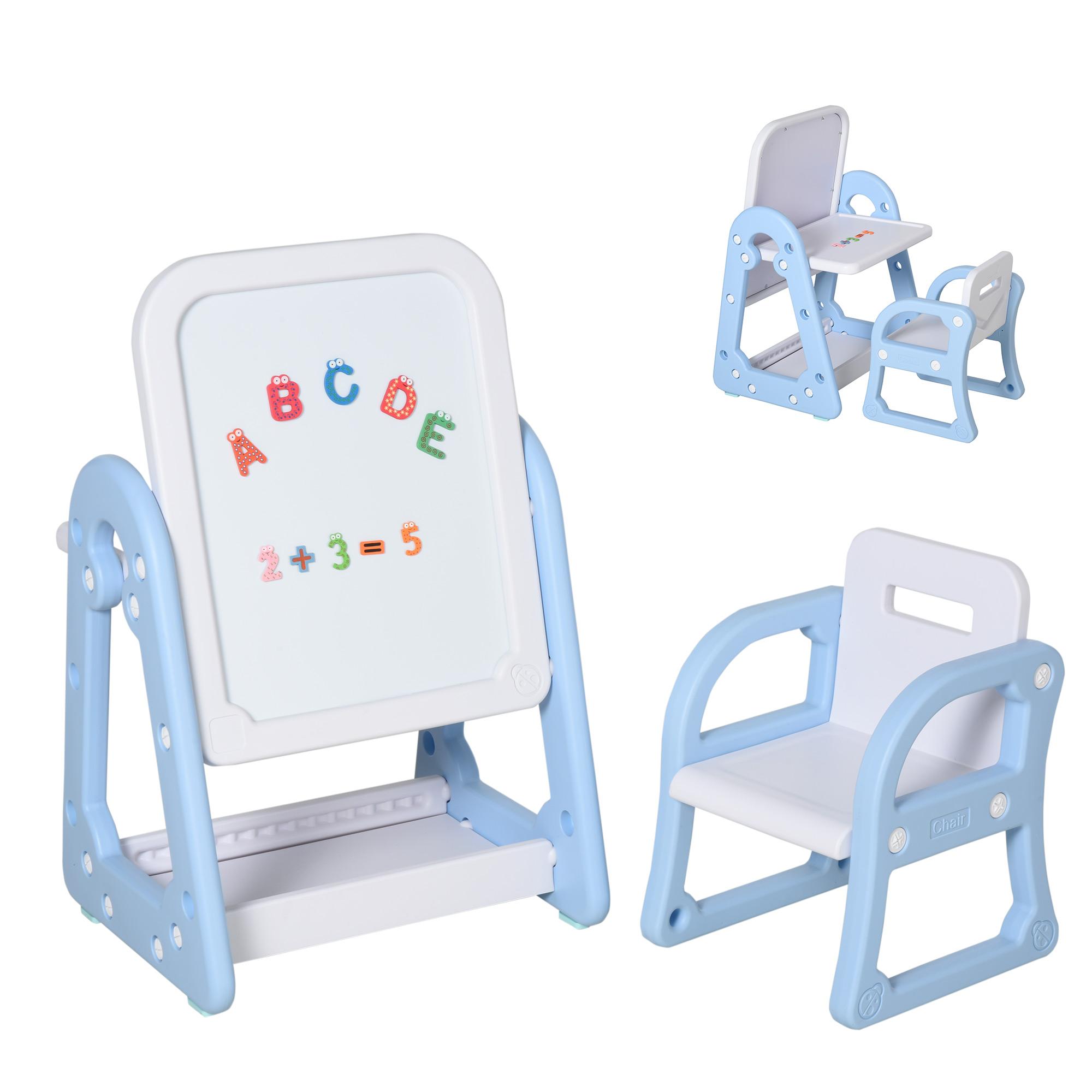 Lavagna Magnetica per Bambini con Sedia Numeri Lettere  Bianca e Blu