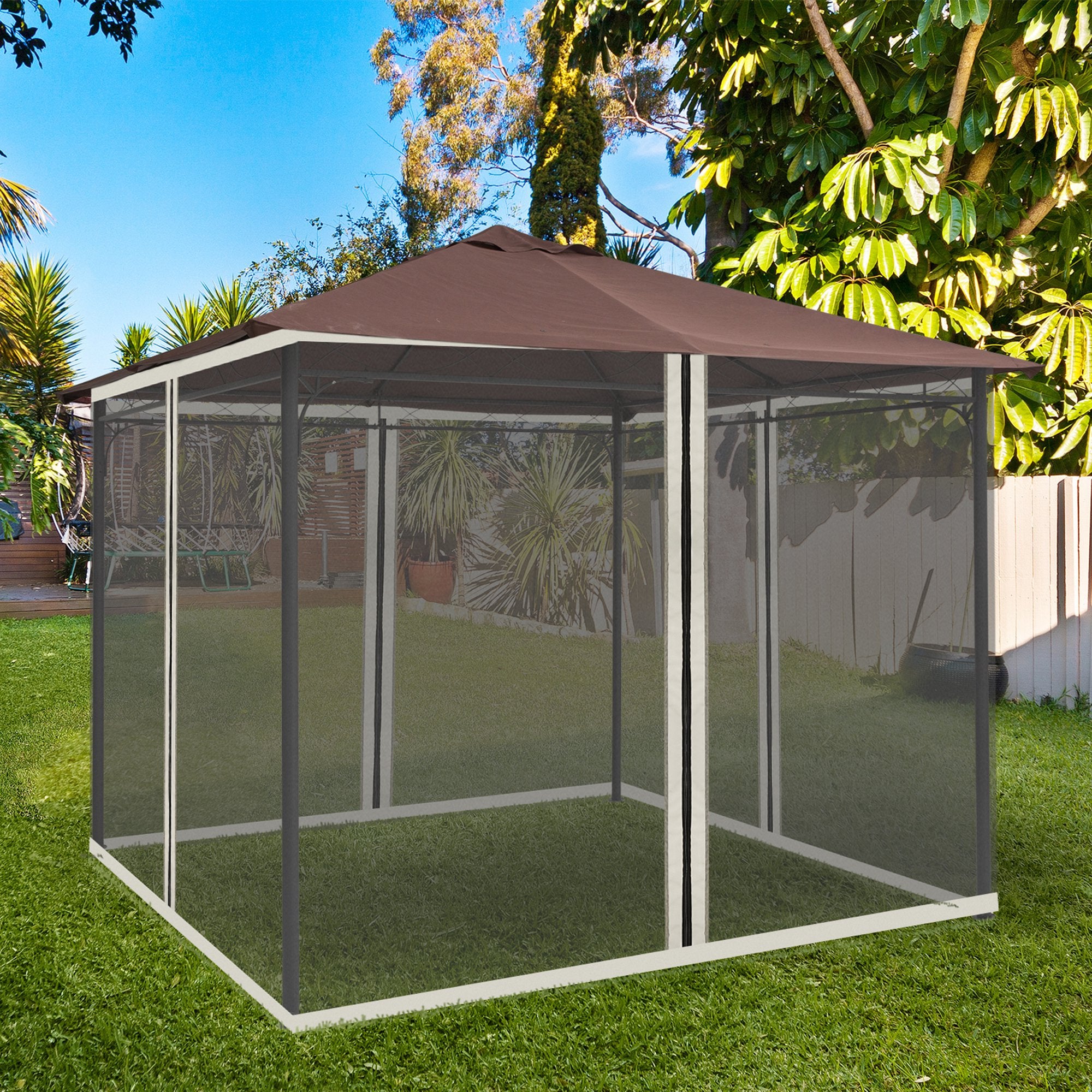 Zanzariera per Gazebo Tende di Ricambio Universale 302x207 cm con Cerniere Nero/Beige...