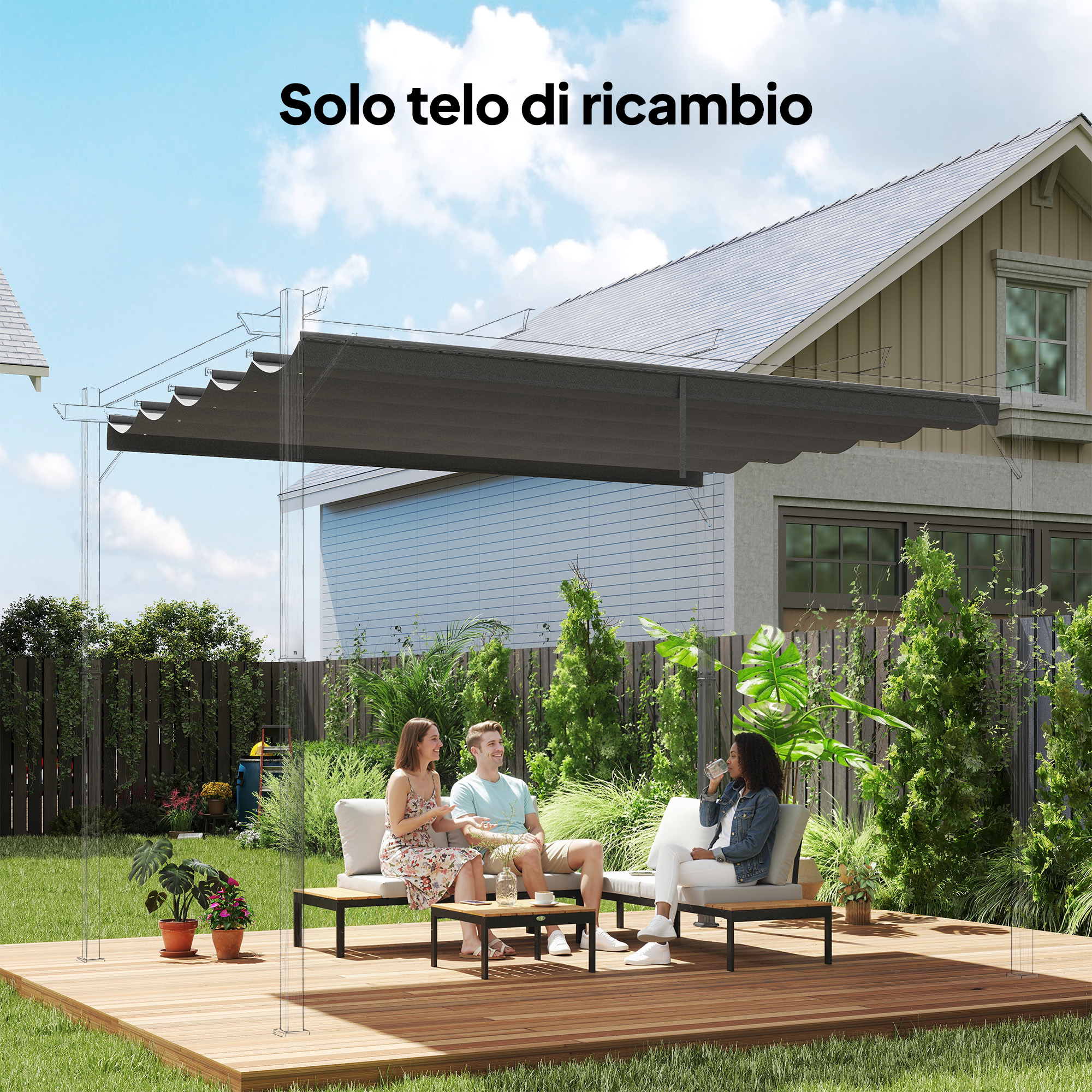 Tetto di Ricambio per Gazebo 4x3 m con 10 Fori di Drenaggio in Poliestere Grigio Chiaro...