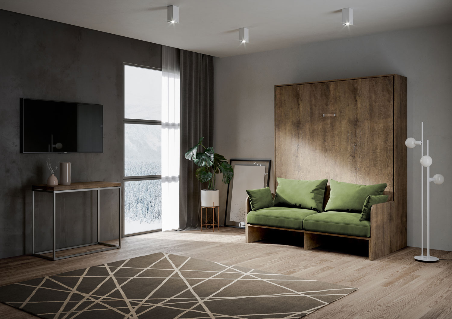 Letto Matrimoniale A Scomparsa 160 Kentaro Con Divano Noce e Verde...