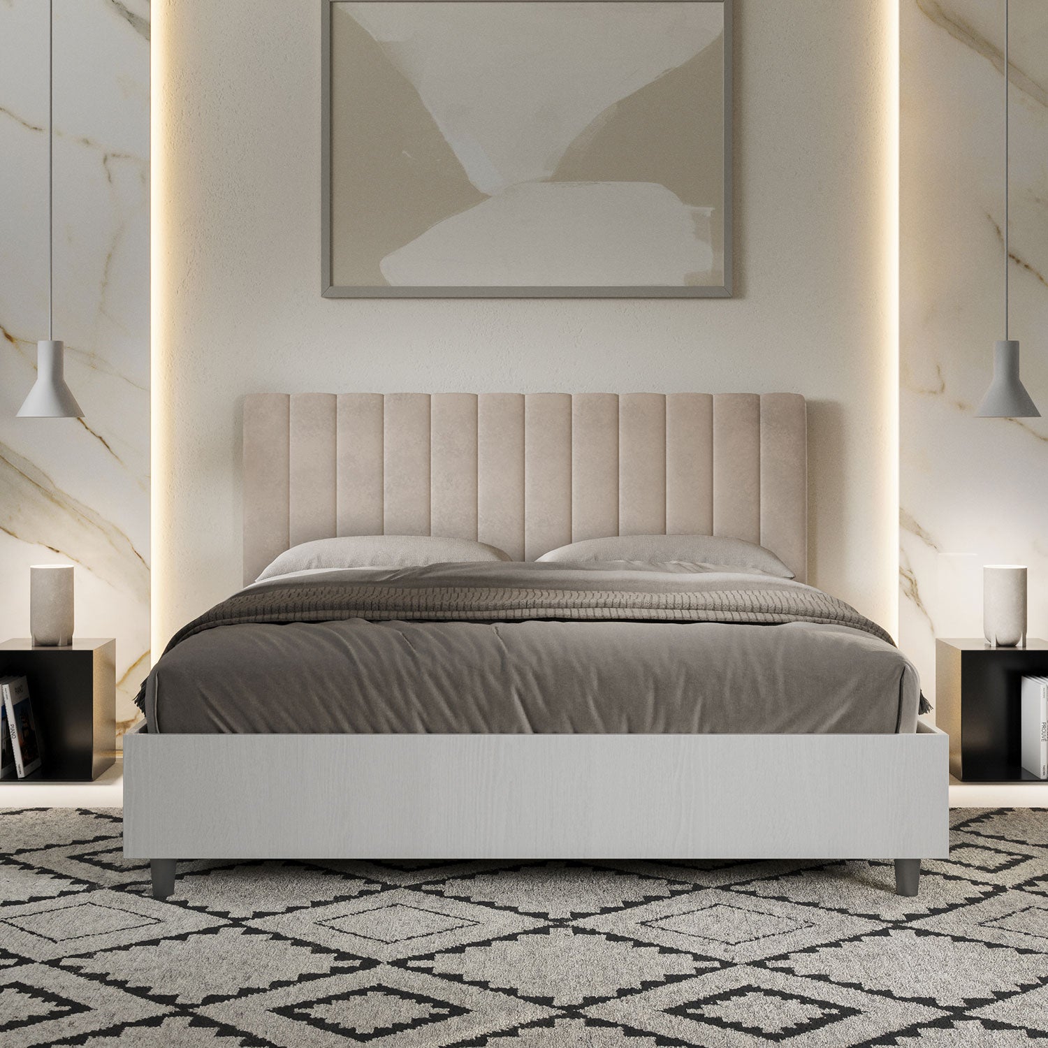 Letto Matrimoniale 160x200 cm Senza Rete Kaia Sabbia...