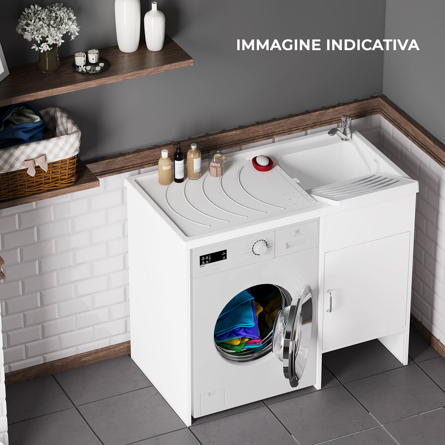 Lavatoio e Coprilavatrice in PVC 109x60x89 cm Forlani Tidy Bianco Lato Destro...
