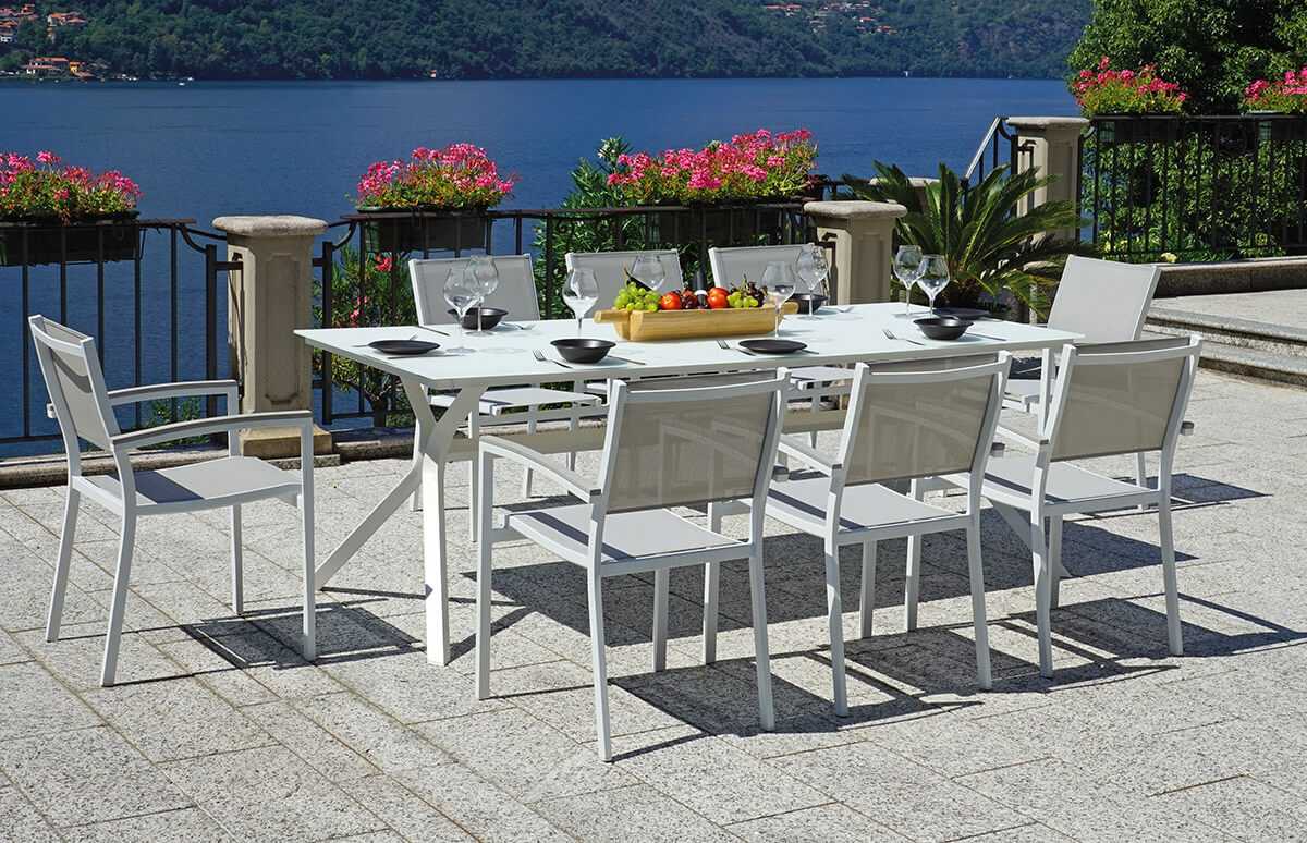 Tavolo Rettangolare da Giardino 220x92cm in Alluminio Vorghini Firenze Bianco...