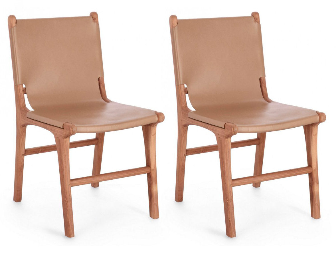 Image of Set 2 Sedie 46x59x85 cm Caroline in Pelle Tortora