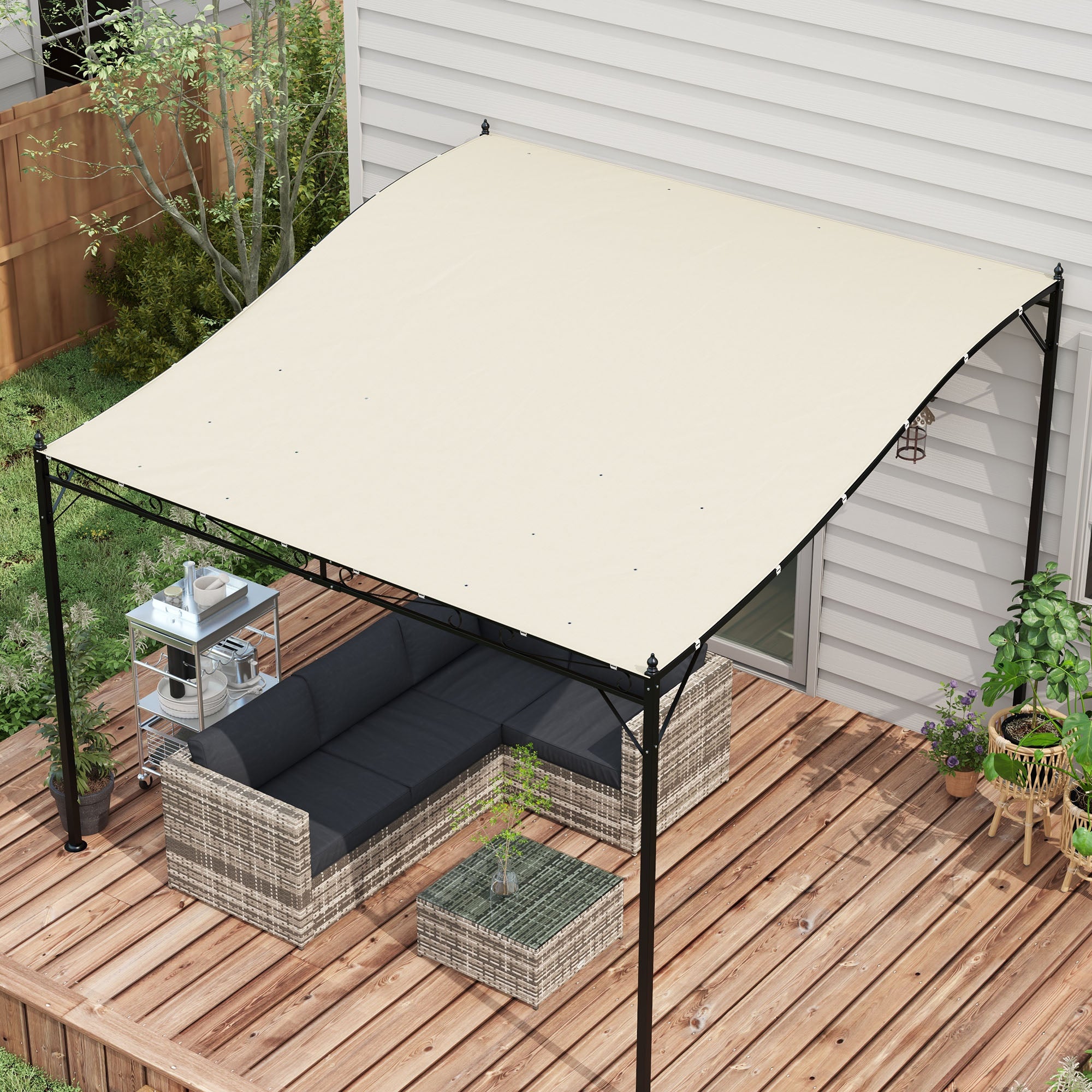 Telo Copertura per Gazebo Pergola 297x297 cm con 16 Fori di Drenaggio in Poliestere Beige...