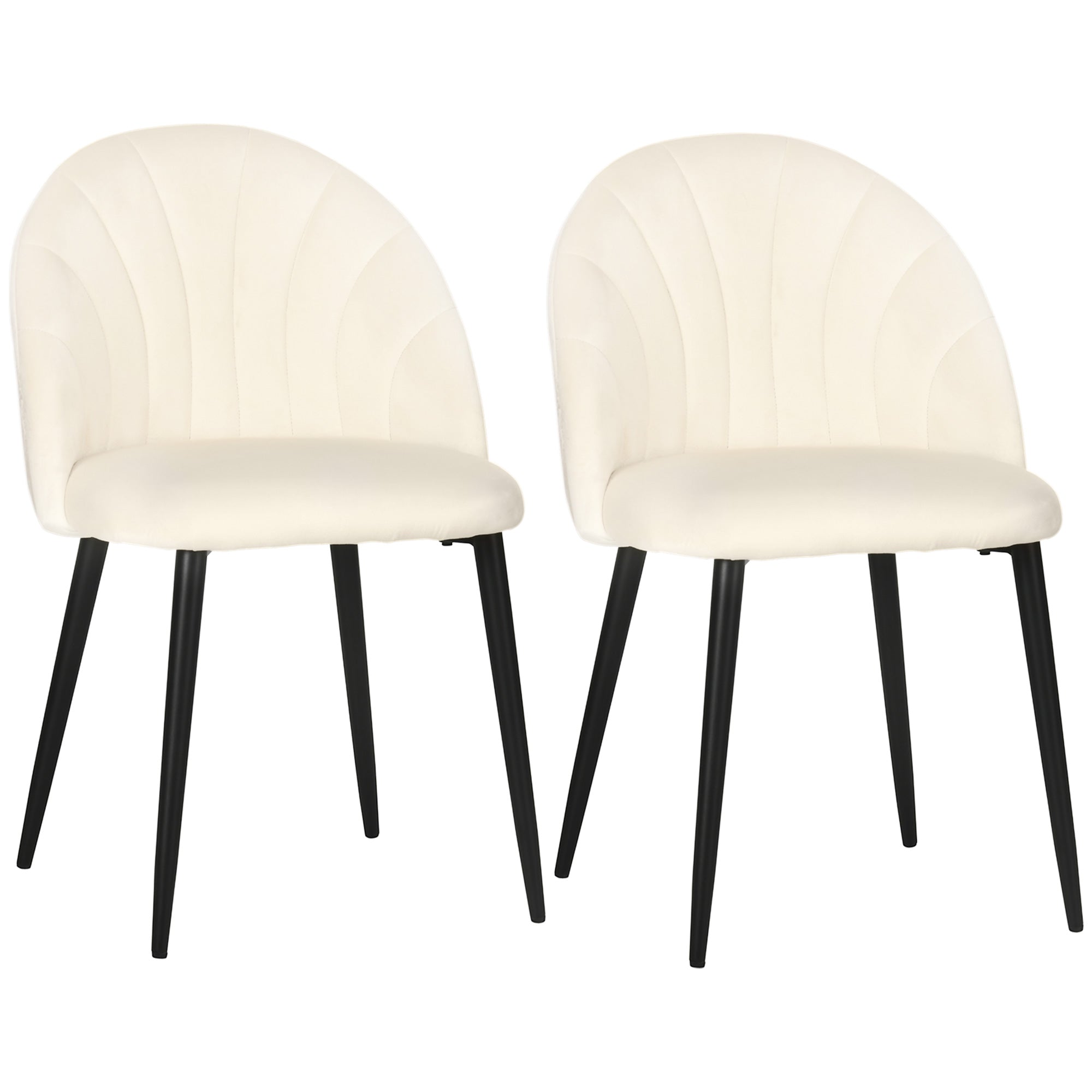 Image of Set 2 Sedie Imbottite 52x54x79 cm in Metallo e Tessuto Effetto Velluto Beige