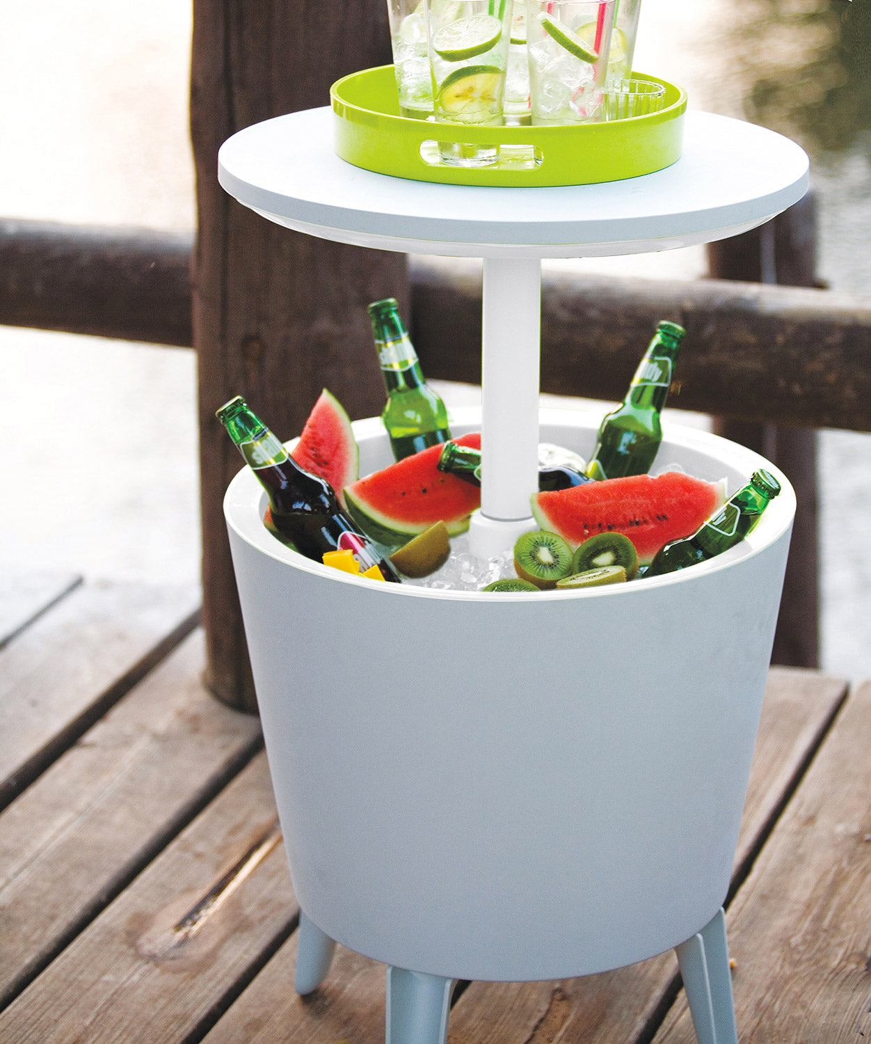 Tavolino Termico Piano Rialzabile Ø49,5 cm in Resina Keter Cool Bar Bianco...