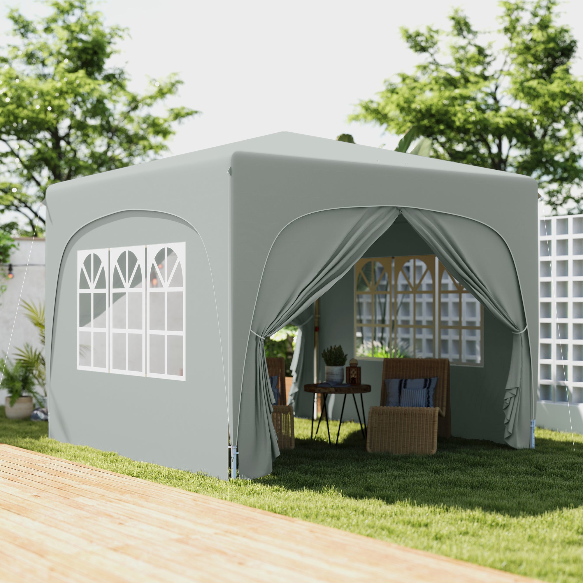 Gazebo da Giardino Pop-Up 300x300x273 cm Pieghevole con Altezza Regolabile e Protezione UPF50+ Grigio Chiaro...