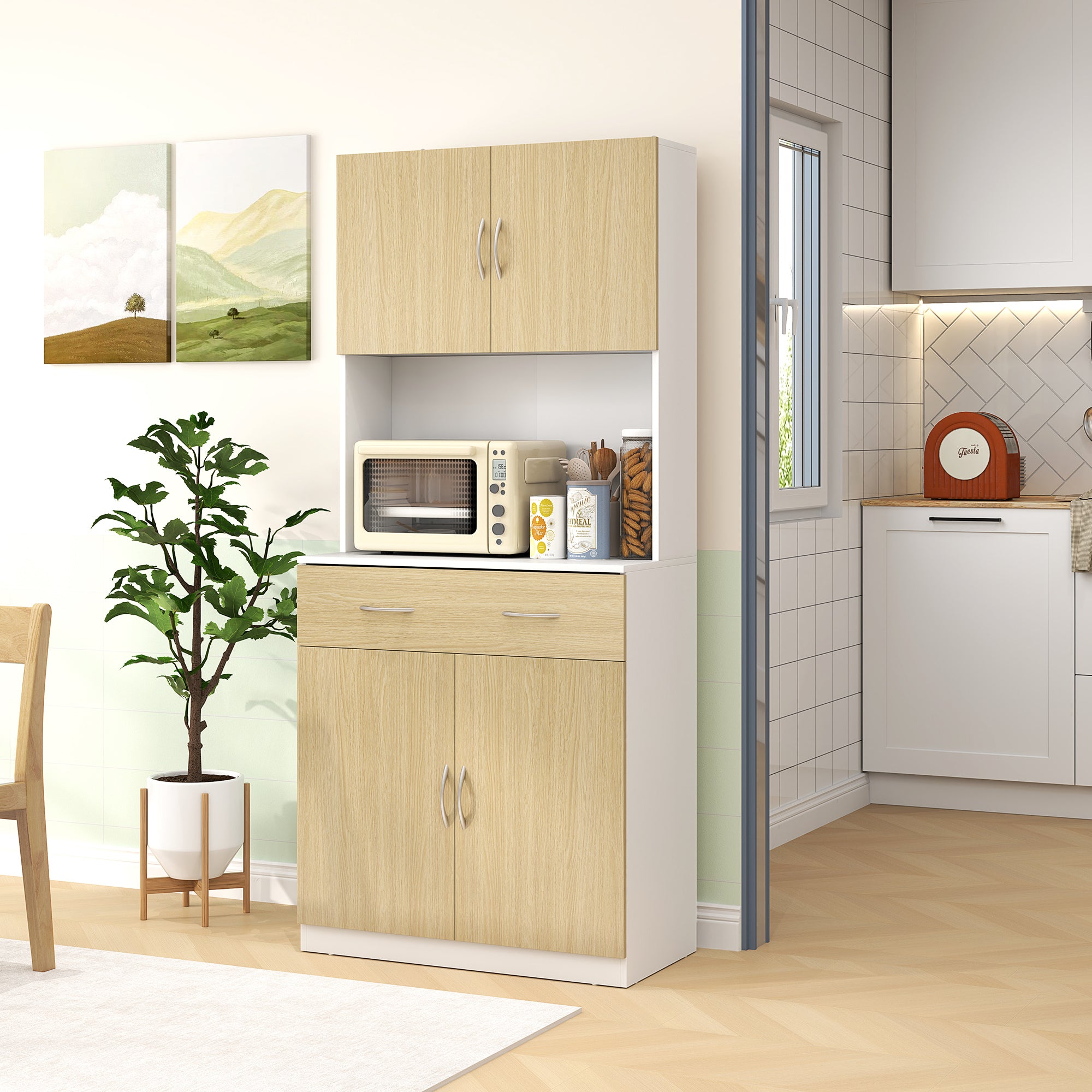 Credenza per Cucina con Armadietti a 2 Ante 80x40x180 cm Colore Legno...