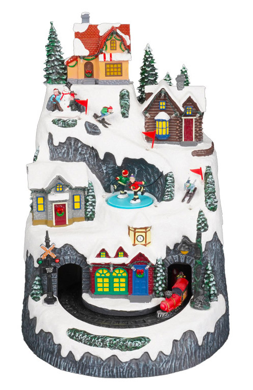 Image of Villaggio Natalizio 40x26x26 cm in Resina con Trenino Musica e Luci