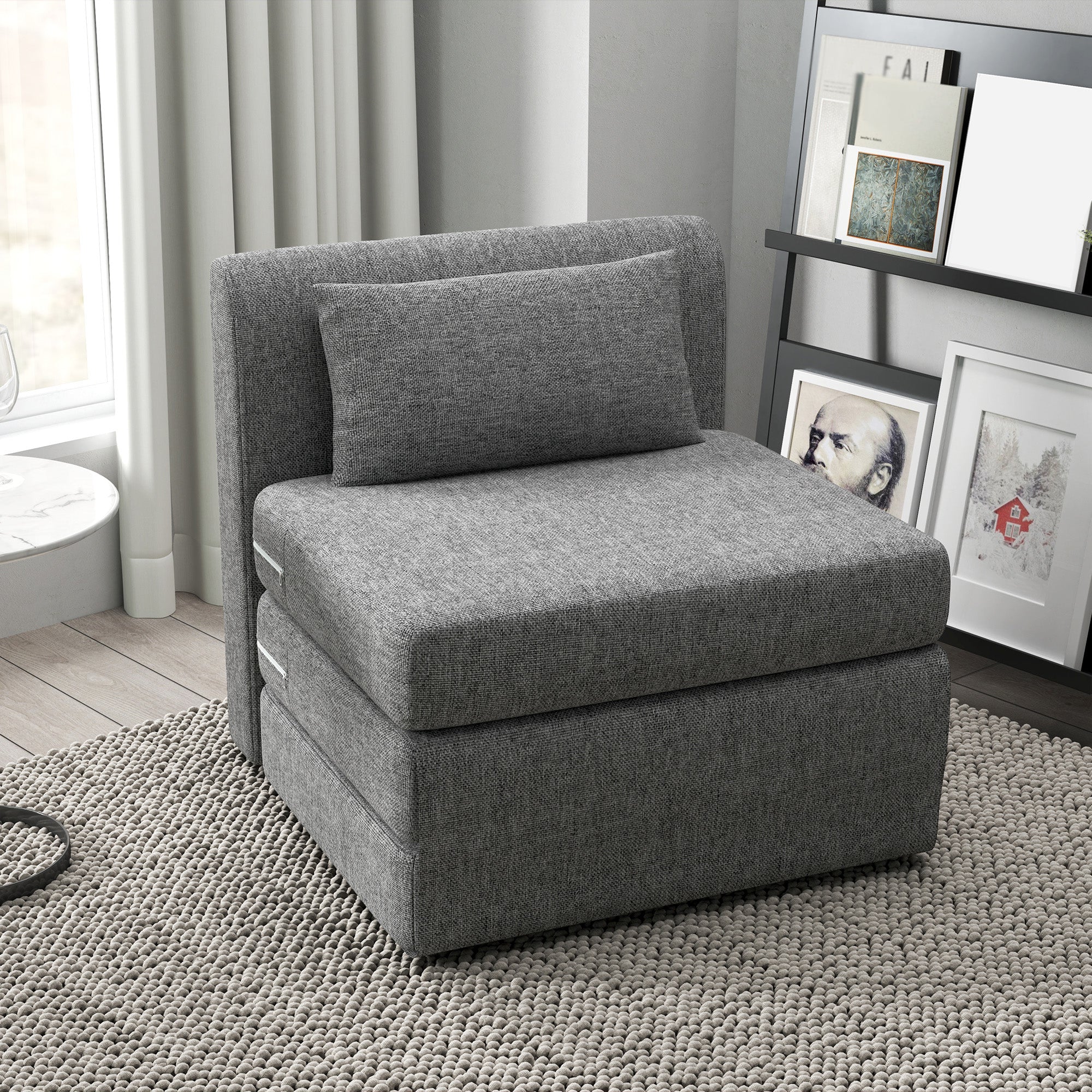 Poltrona Letto Singolo da Terra Salvaspazio 80x75x74 cm in Tessuto Grigio...