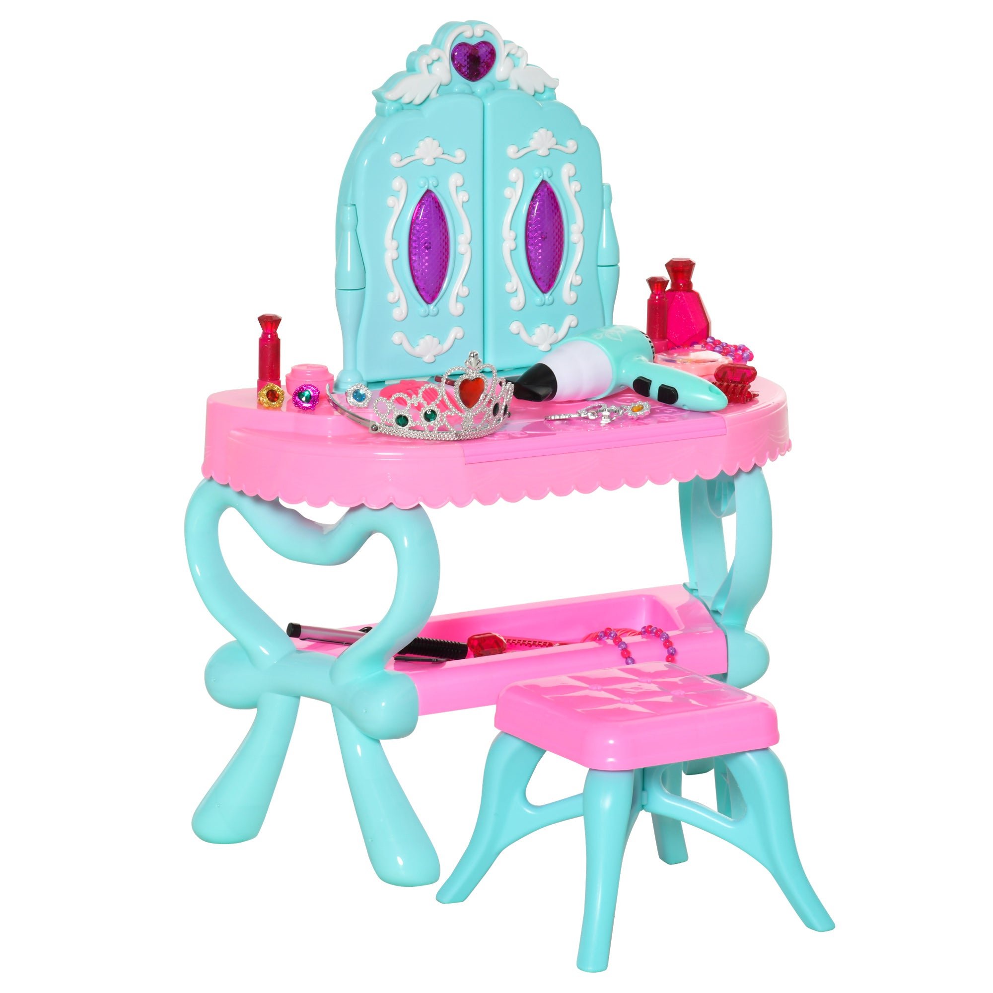Specchiera Giocattolo per Bambini  49,5x23x66 cm Tavolo per Trucco Blu e Rosa
