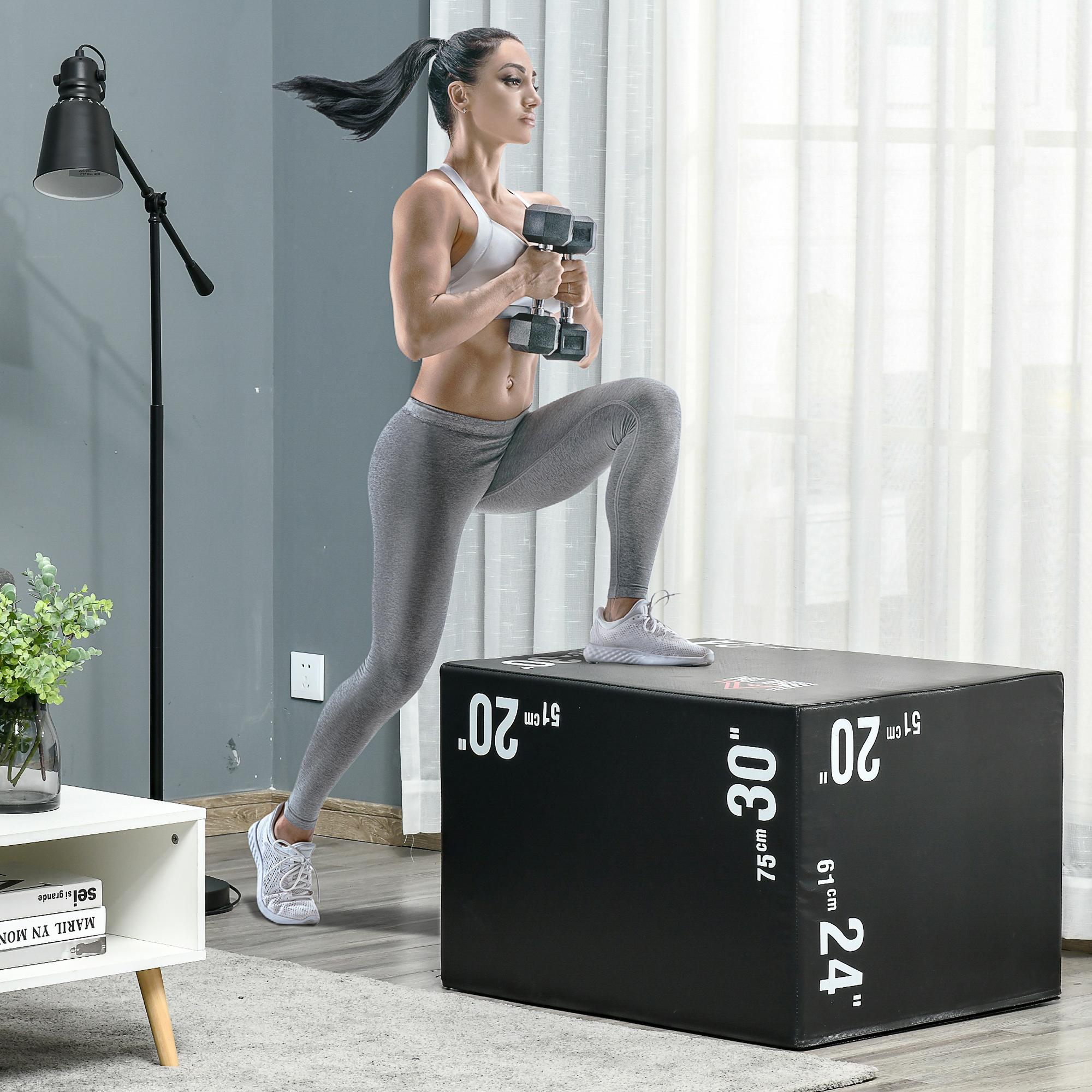 Jumping Box Pilometrico 3 Altezze 75x51x61 cm Max 120 Kg Nero...