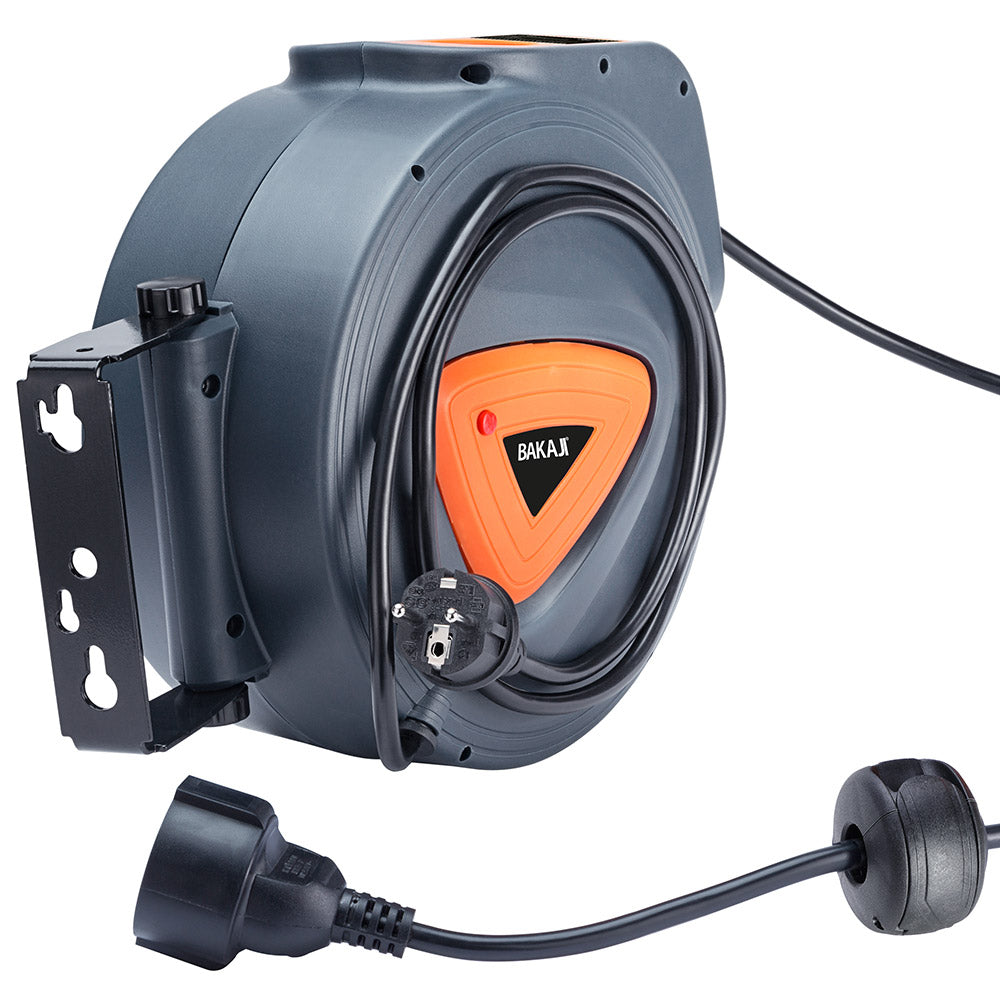 Avvolgicavo Elettrico con Cavo 15mt Prolunga Shucko Avvolgitubo Fissaggio Muro...