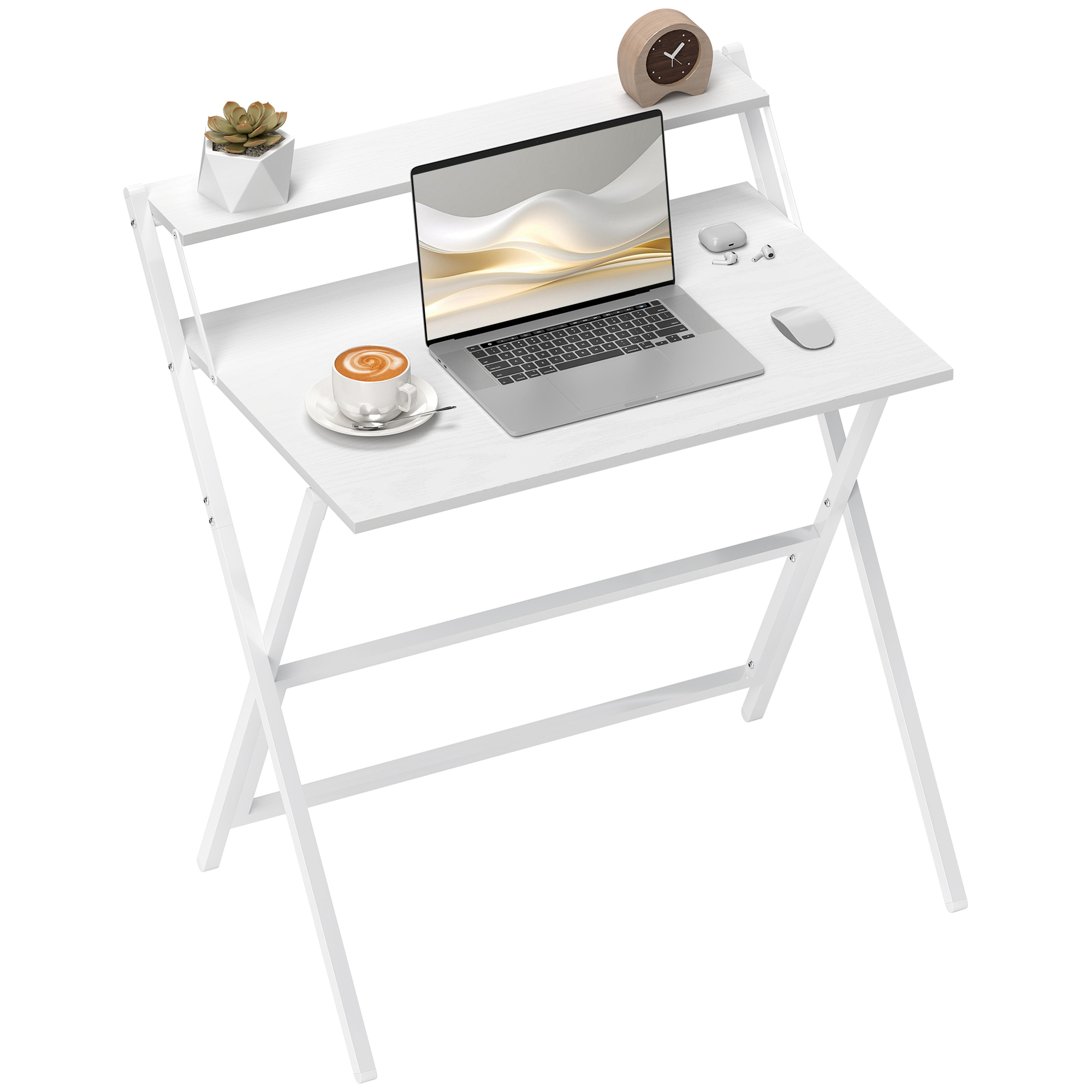 Scrivania Pieghevole 81,5x62x86,5 cm con Ripiano per Monitor Bianco