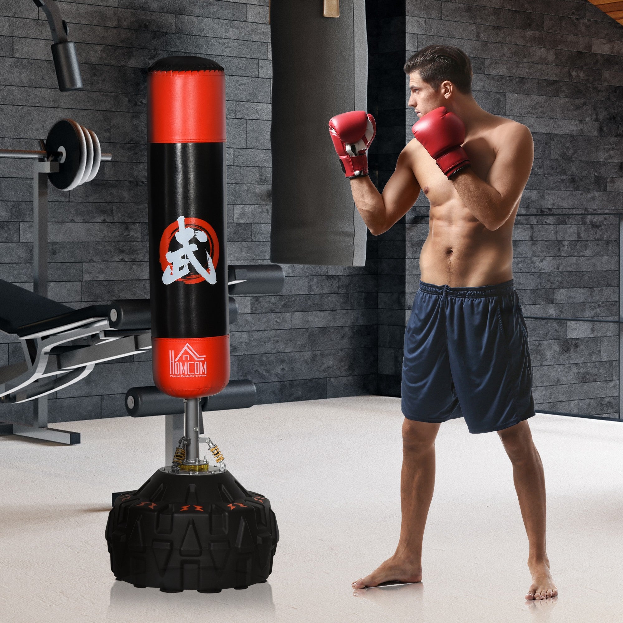 Sacco Boxe Kickboxing da Terra Ø60x180 cm Nero e Rosso