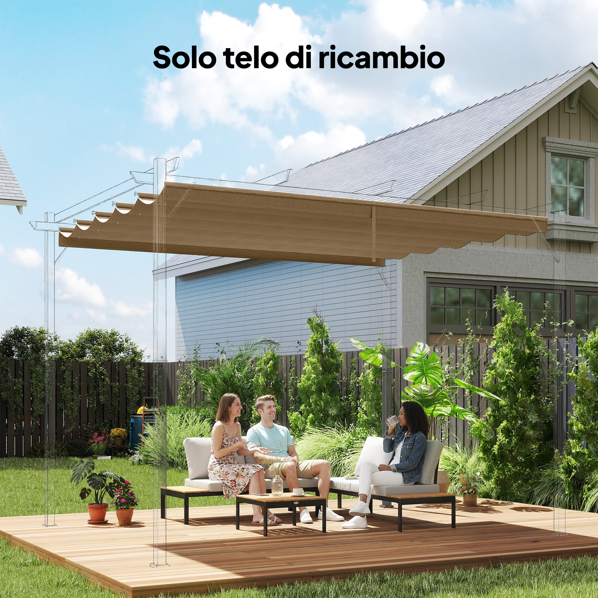 Tetto per Pergola 350x260 cm con 10 Fori di Drenaggio in Poliestere Marrone Chiaro...