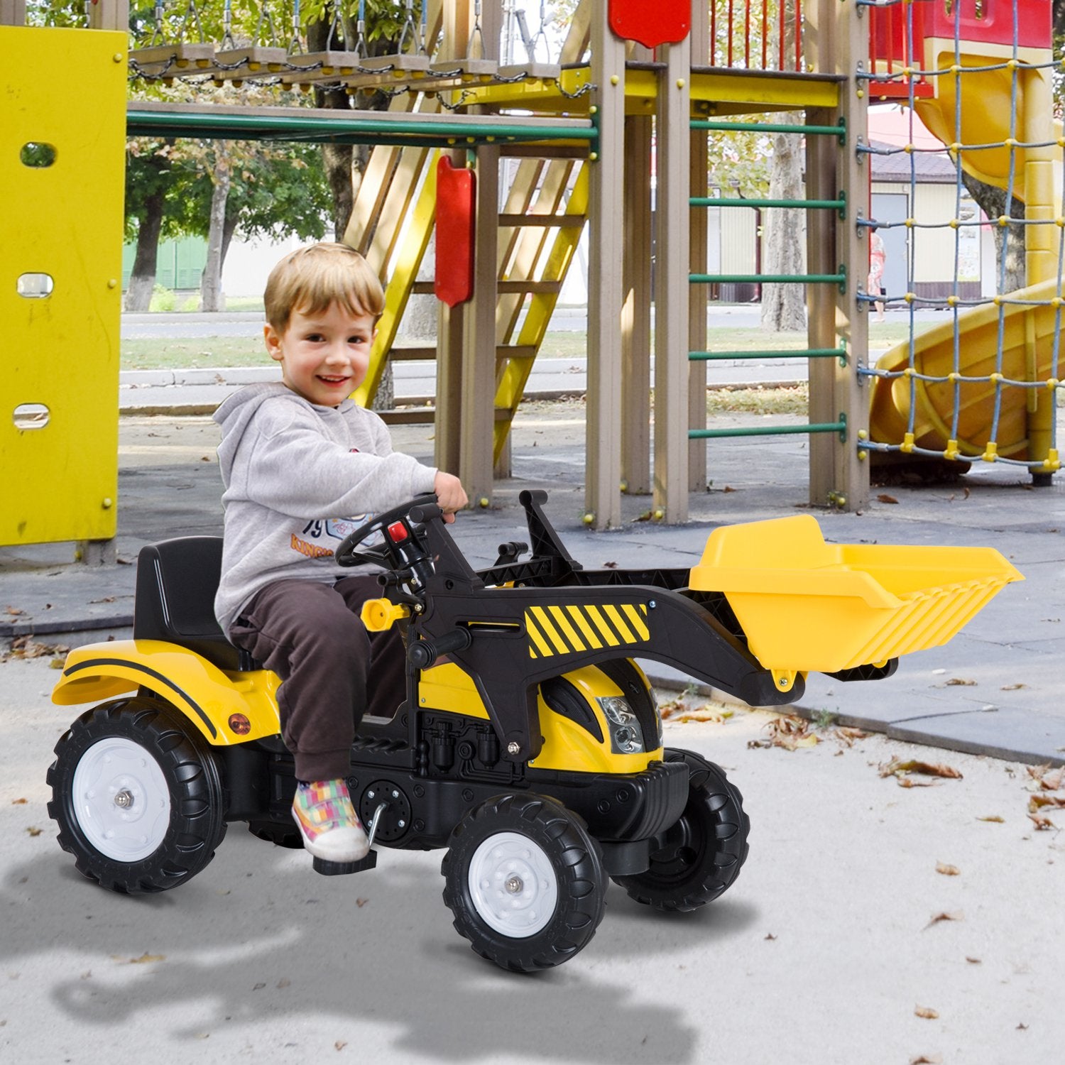Trattore a Pedali per Bambini con Escavatore Nero e Giallo 