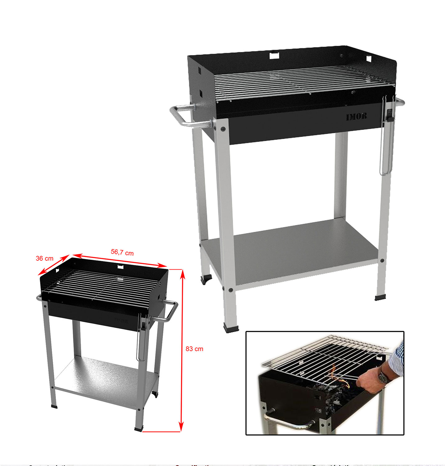 Barbecue a Carbone 56,7x36x83 cm Griglia Altezza Regolabile in Acciaio Eco Nero e Grigio...