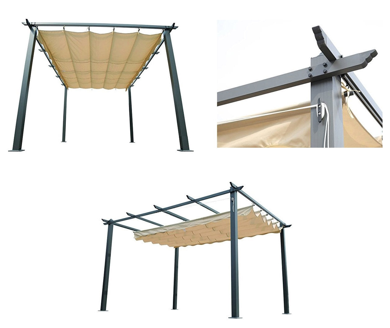 Gazebo a Pergola da Giardino in Alluminio 3x4 mt Telo Retrattile Bauer Panna