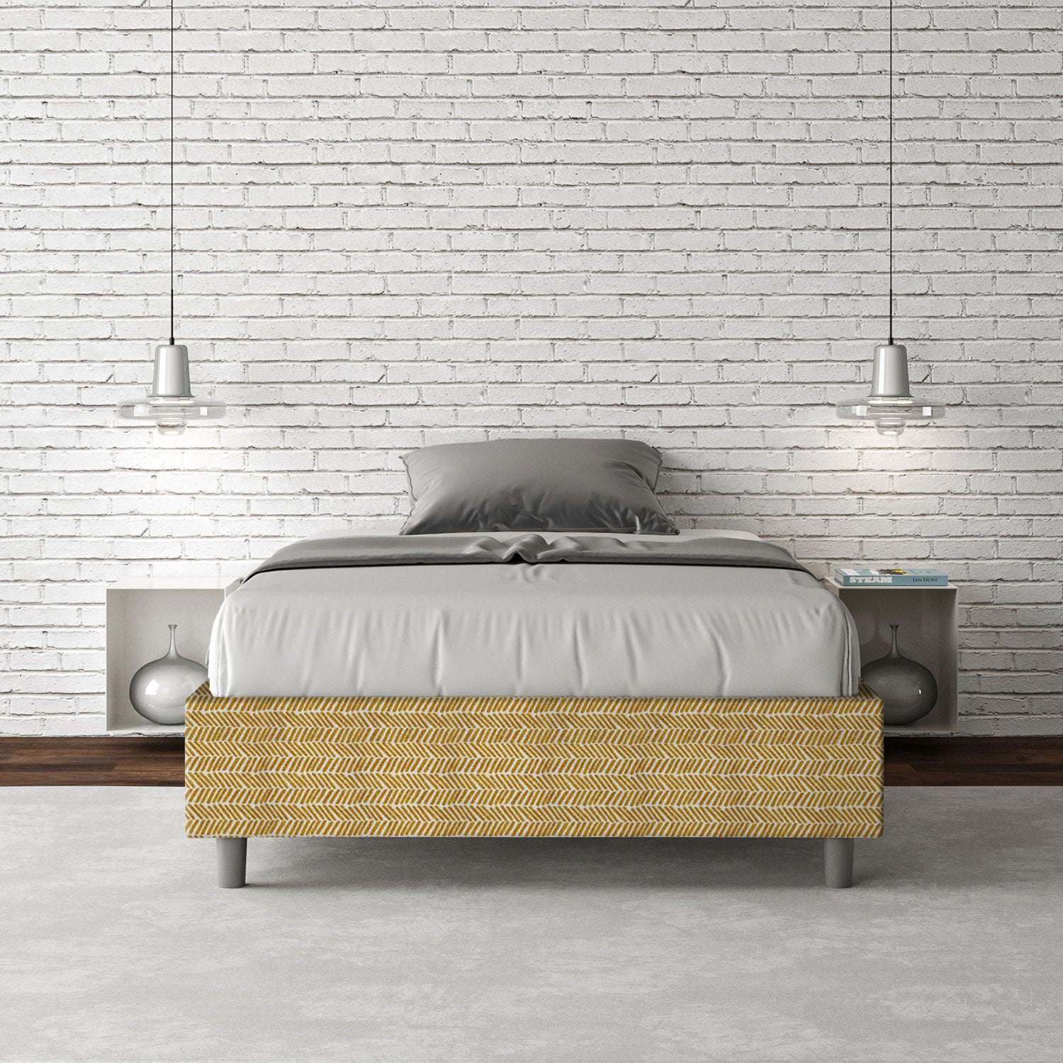 Letto 1 Piazza e Mezzo Sommier 120x200 cm Senza Rete Azelia Aragona 3 Giallo...