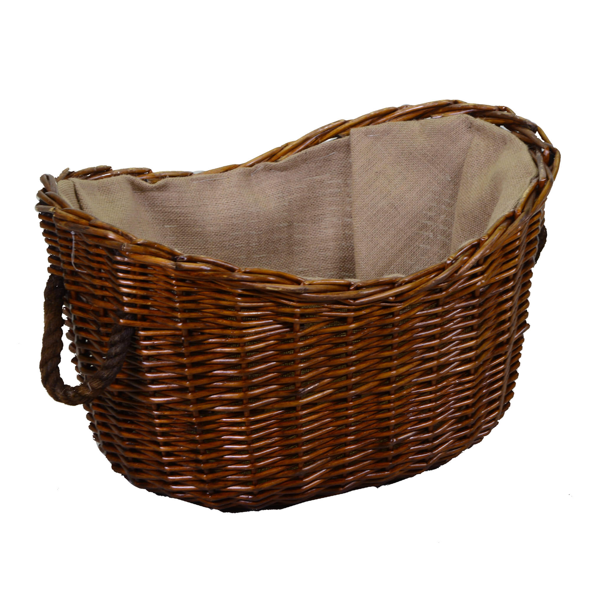 Image of Cesta in vimini fodera juta con manici corda marrone ovale cm 59x43xh28/36