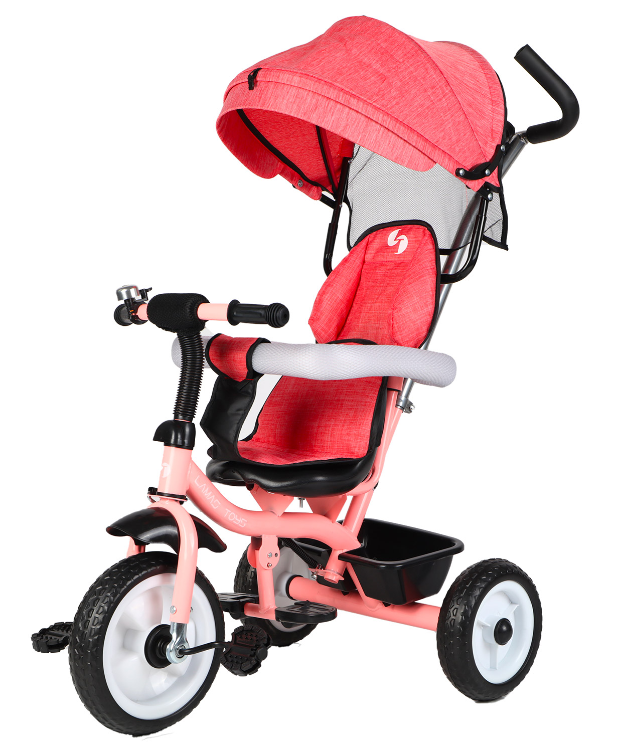 Image of Triciclo Passeggino per Bambini 69x49x98 cm con Parasole e Campanellino Trico Funny Rosa