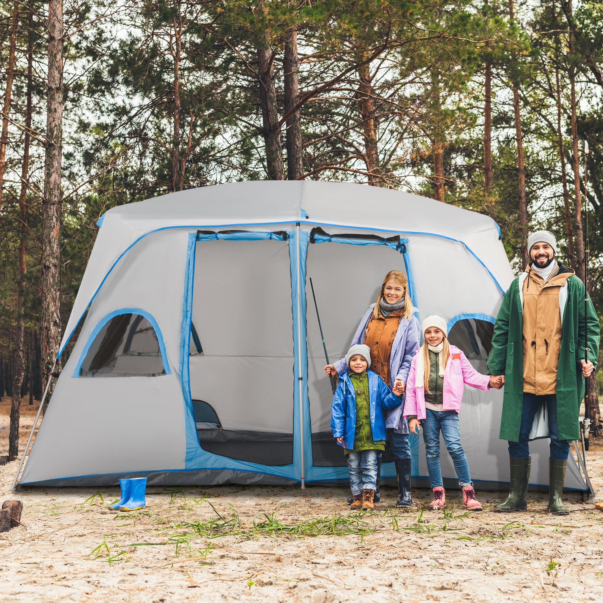 Tenda da Campeggio 4-8 Persone 4x2,75x2,1m in Tessuto Taffetà Grigio