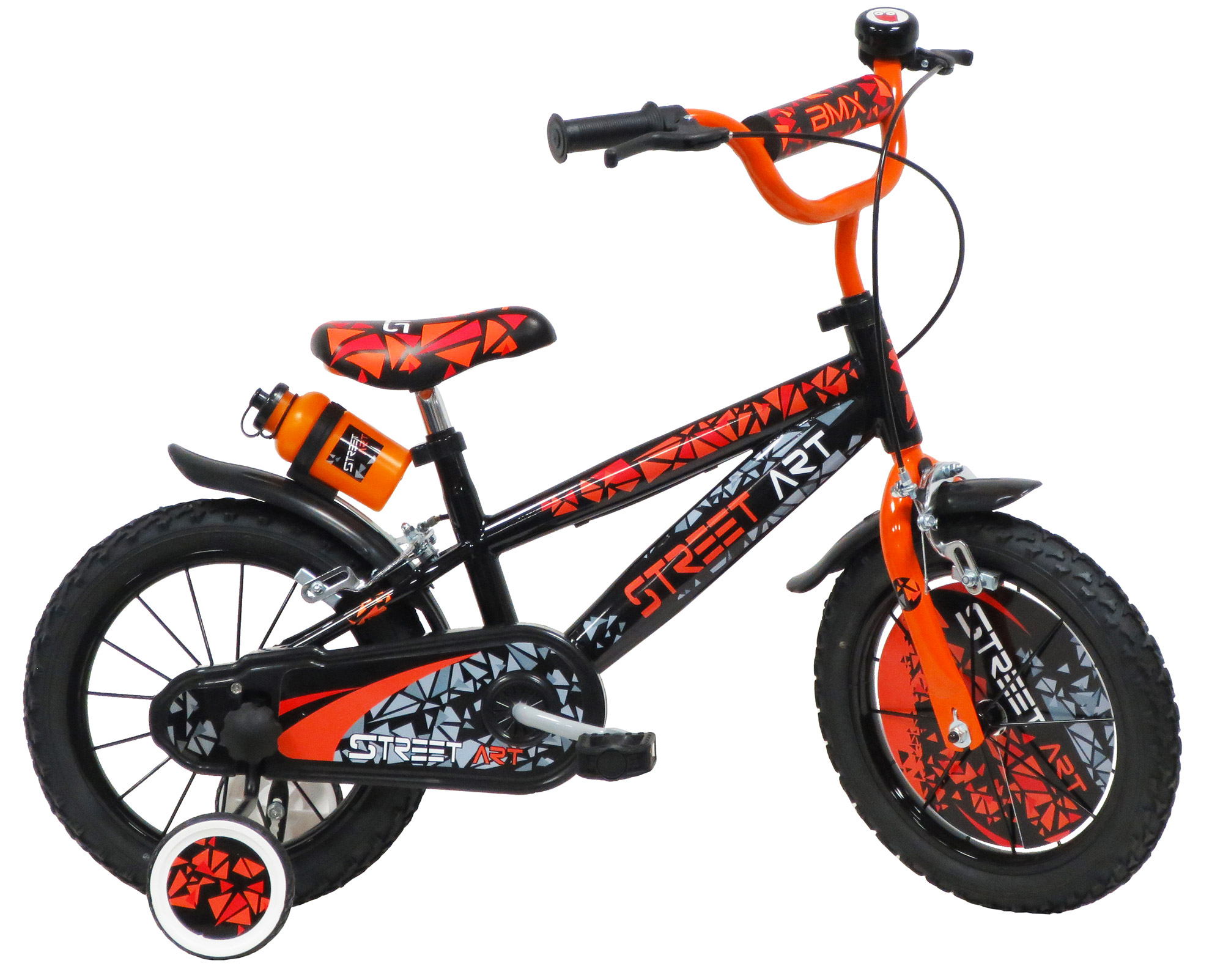 Image of Bicicletta per Bambino 14&quot; 2 Freni Street Art Nero/Arancione