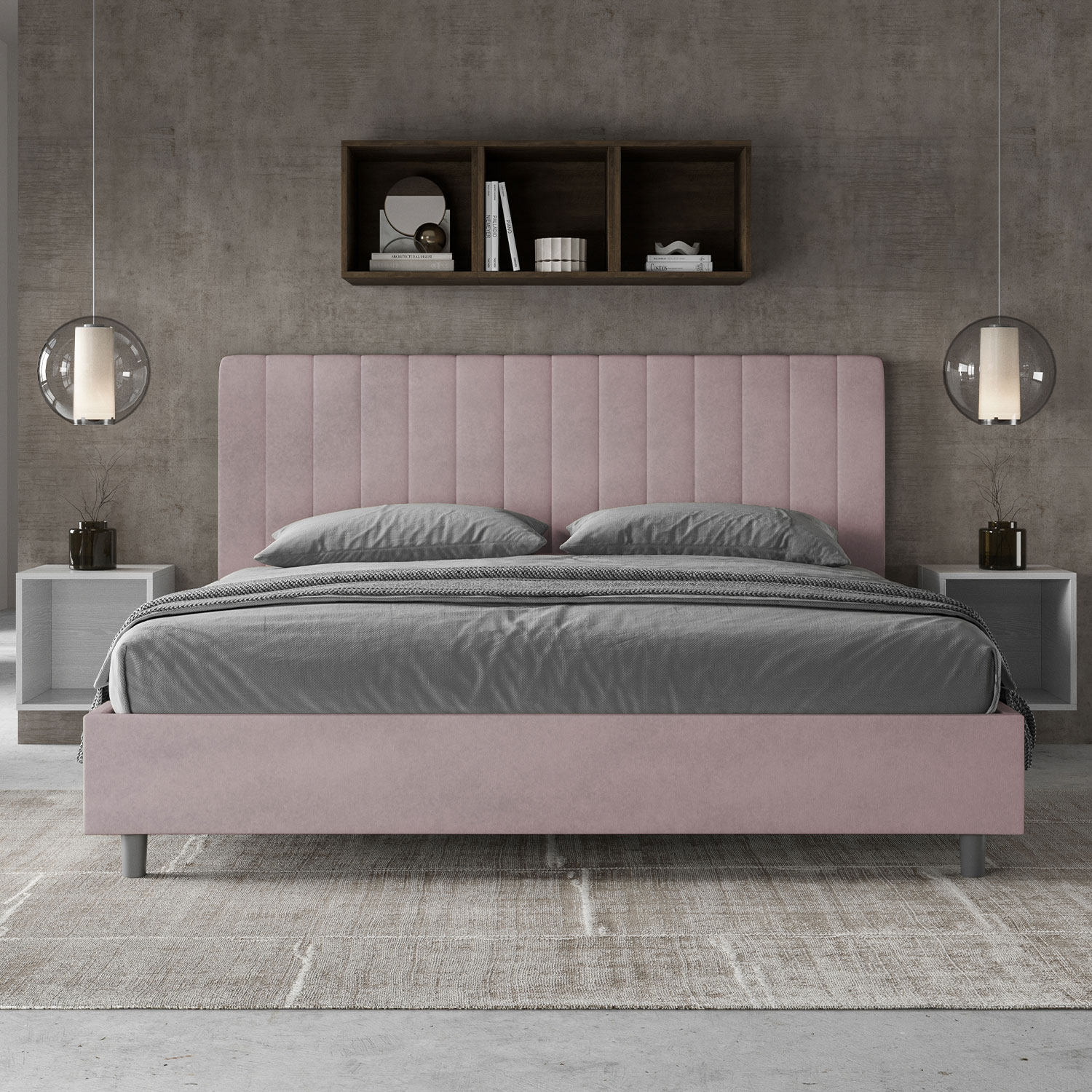 Letto Matrimoniale King Size 180x200 cm Senza Rete Imbottito in Microfibra Agueda Glicine...