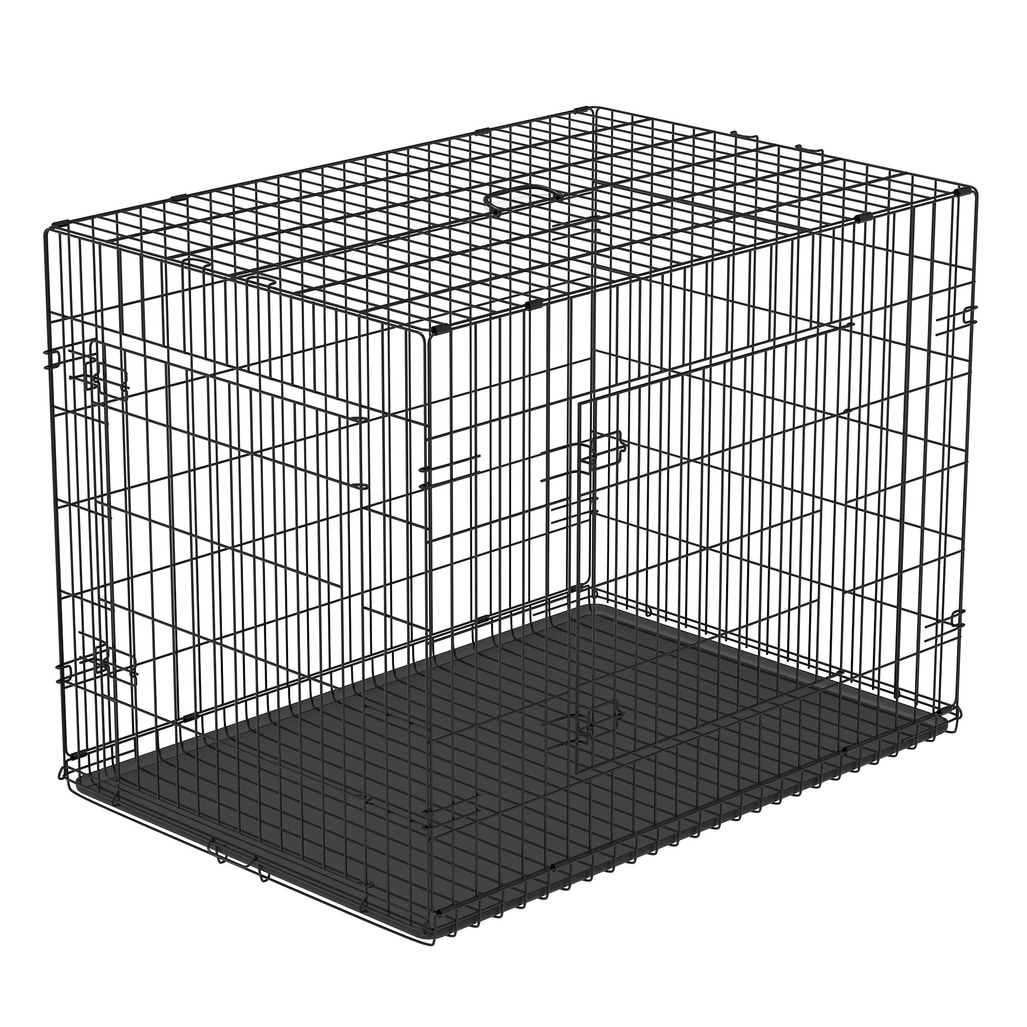 Image of Gabbia Trasportino per Cani Gatti Pieghevole in Acciaio Doppia Apertura 76x53x57 cm Nero