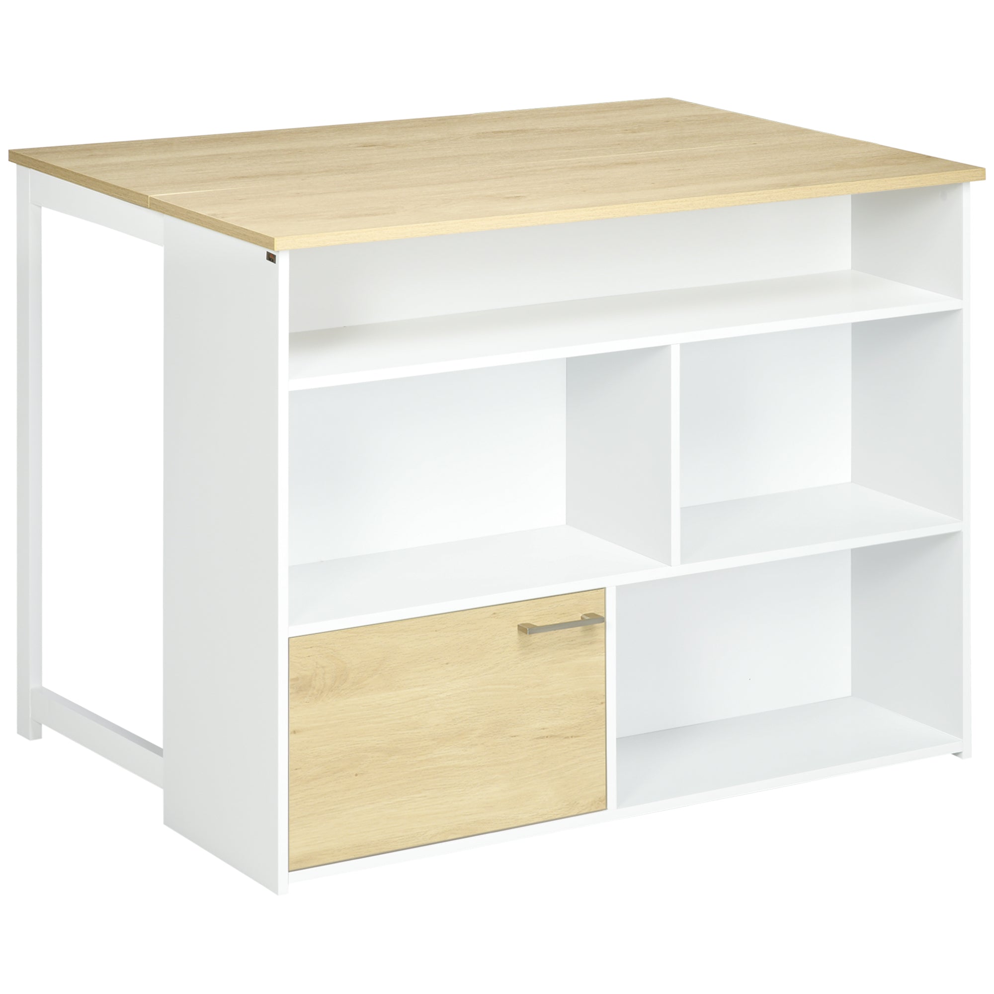 Isola da Cucina con Piano a Ribalta 116x79,5x91 cm in MDF Bianco e Legno Naturale