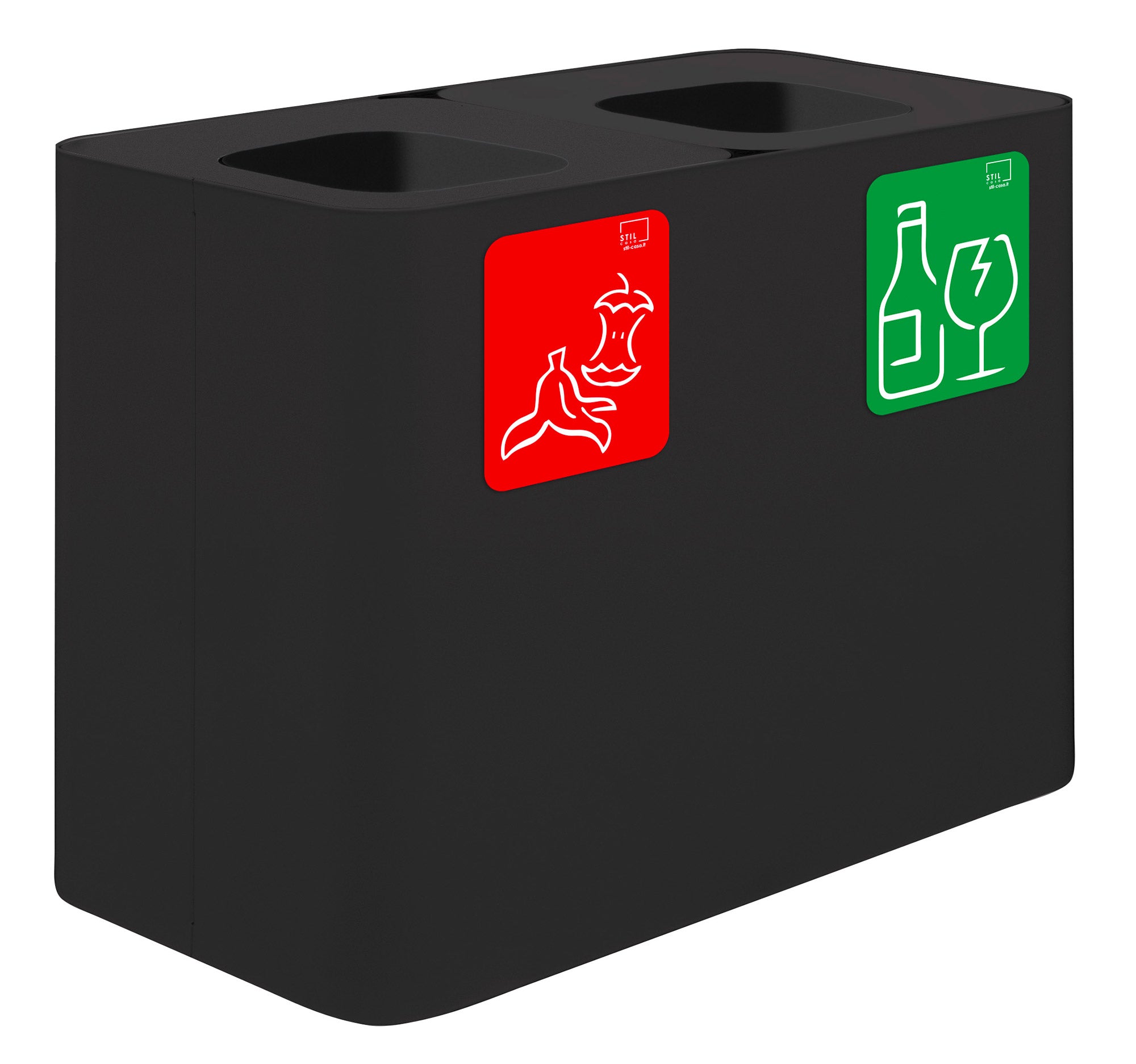 Pattumiera Sistema di Raccolta Rifiuti 77x38xh50 cm In Acciaio Verniciato 2 Scomparti Nero...