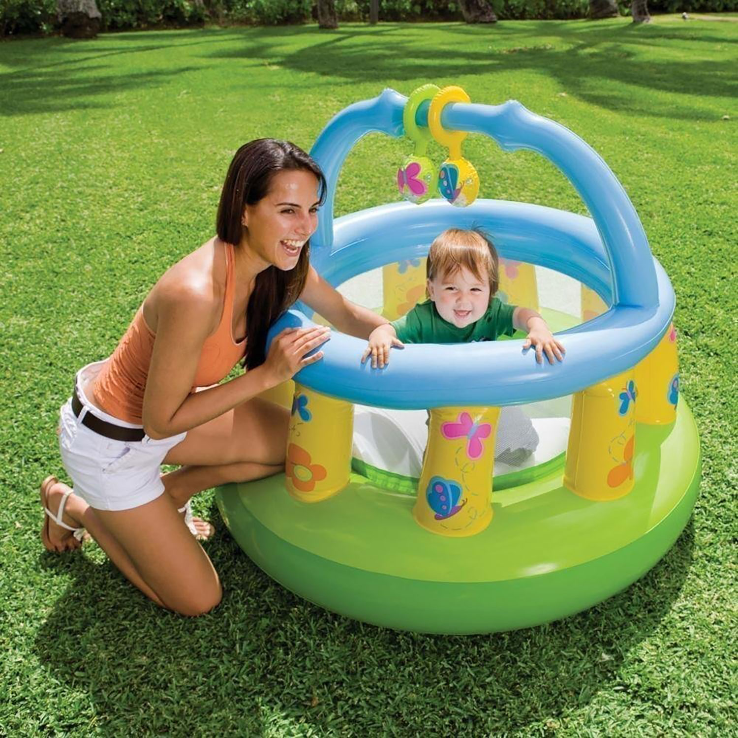 Gonfiabile per Bambini My First Gym Palestrina Gonfiabile Ø130x104 cm Pareti in Rete con Giochi Verde e Azzurro...