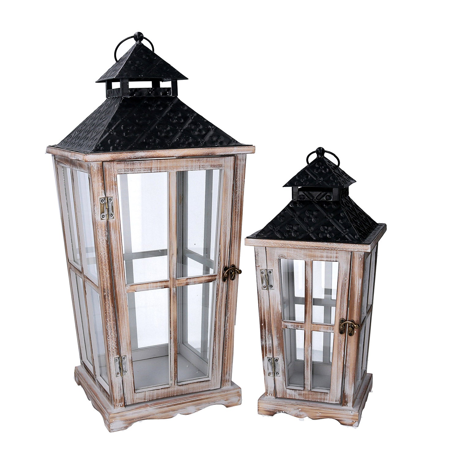 Image of Set 2 Lanterne in Legno sbiancato rettangolare