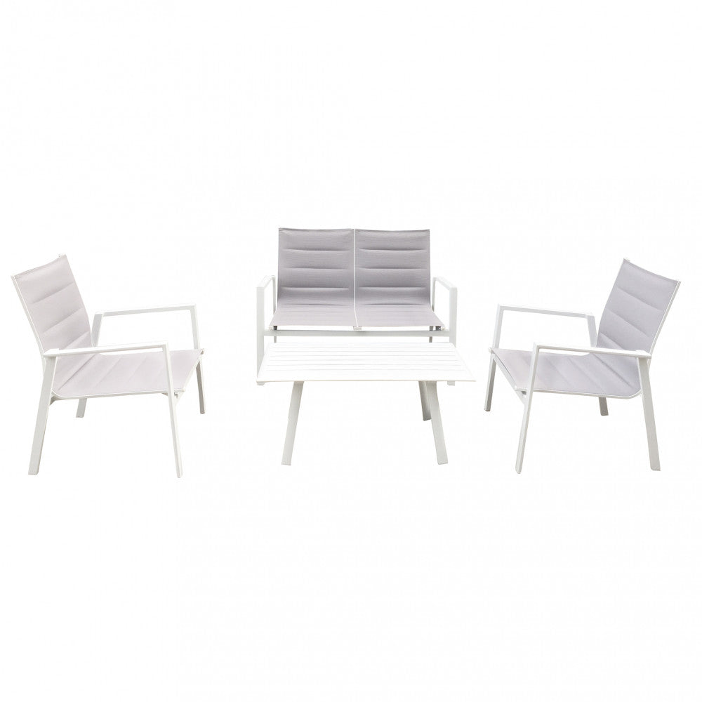 Image of Set Salotto da Giardino Divano 2 Poltrone e Tavolino in Alluminio Bianco
