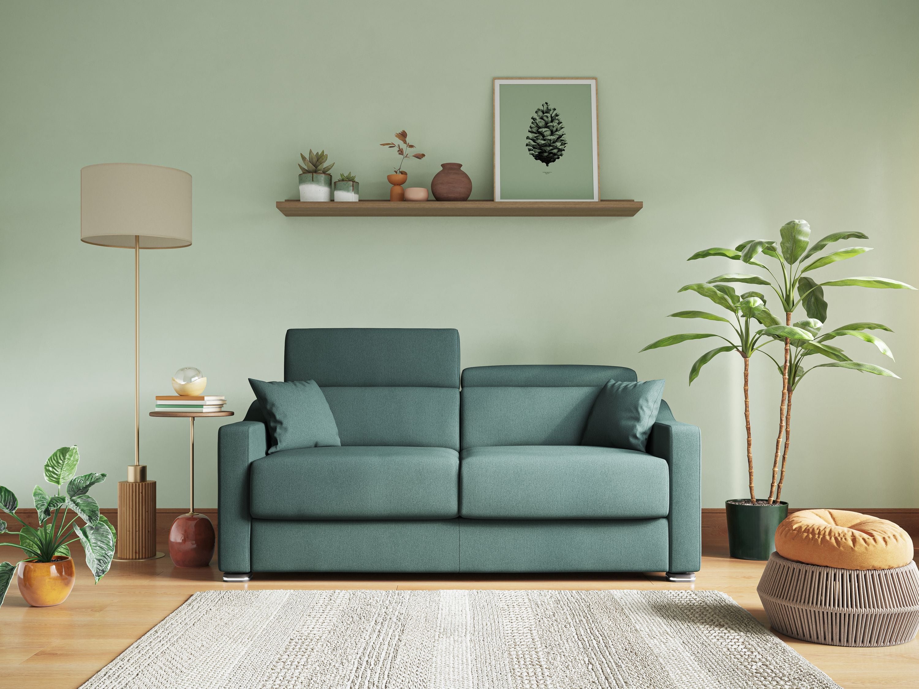 Divano Letto 3 Posti 191x100x98 cm in Tessuto Verde