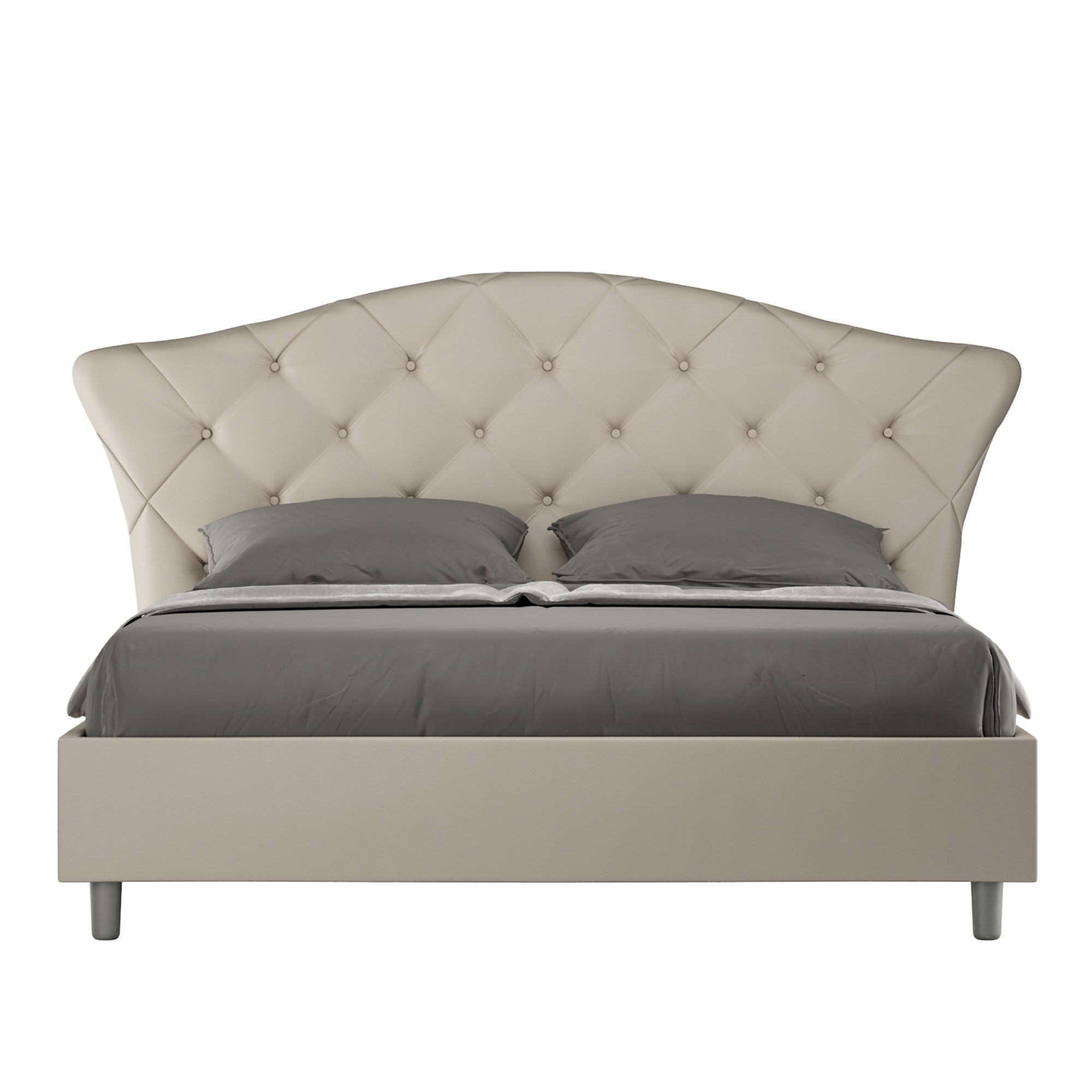 Letto Matrimoniale 160x210 cm con Rete e Contenitore con Testata e Alzata Comoda Imbottito in Similpelle Langre Tortora