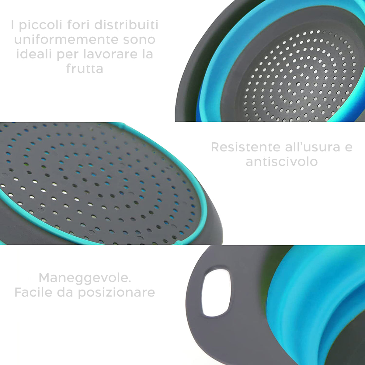 Set 2 Scolapasta Pieghevoli Tondi in Silicone Antiscivolo e Salvaspazio...