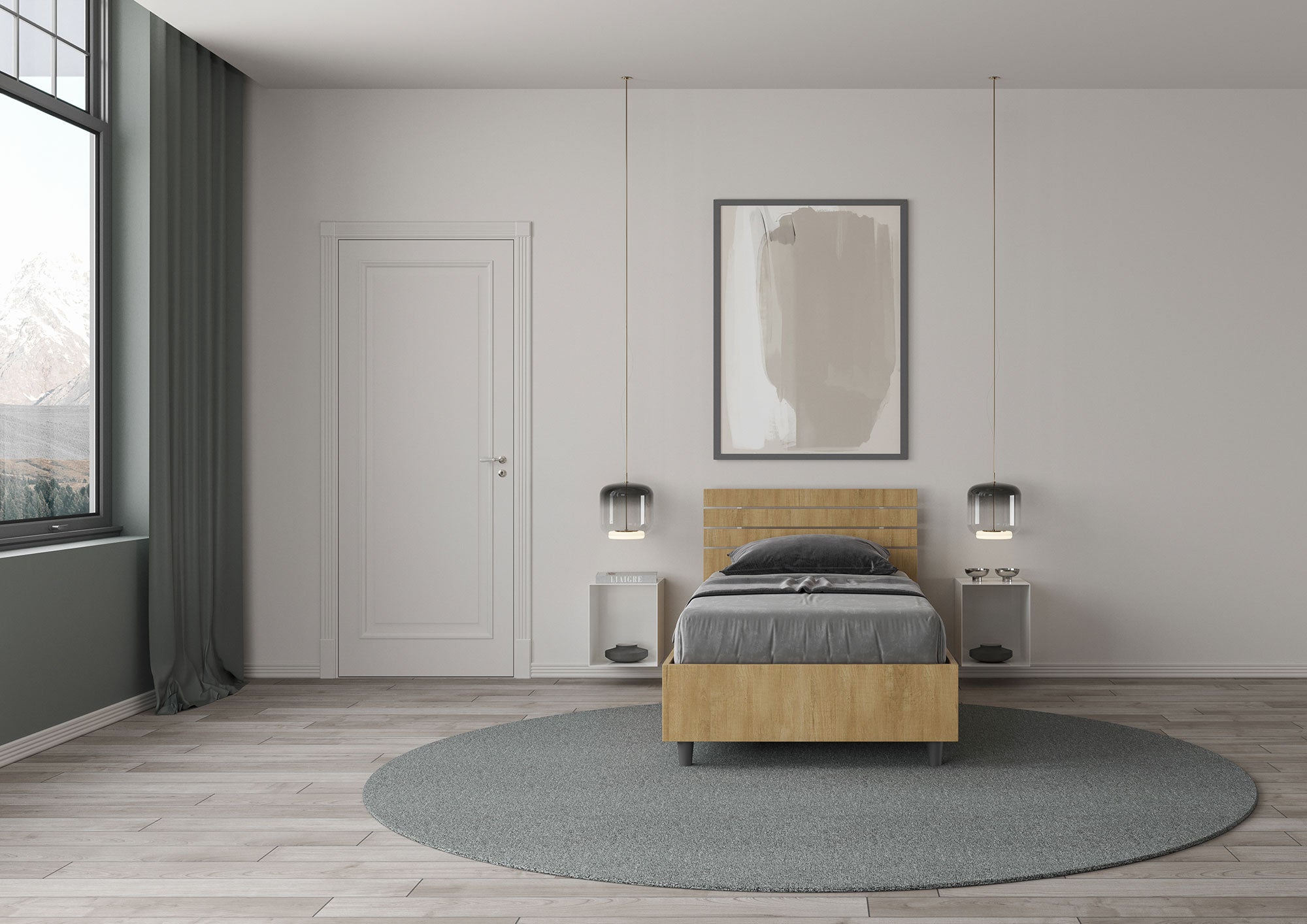Letto Singolo 80x200 cm Senza Rete Testata Dritta Ankel Quercia Natura...