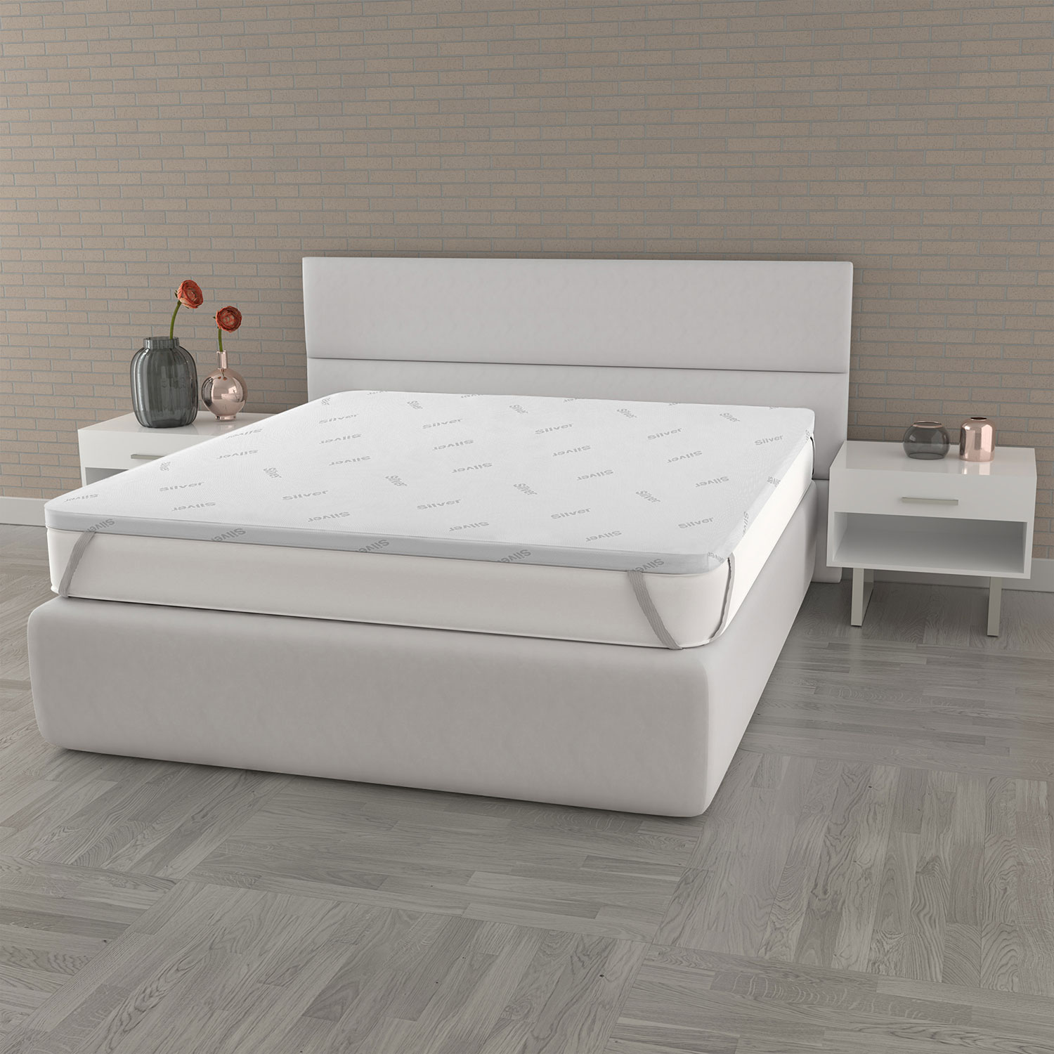 Topper Matrimoniale Maxi 180x200 cm Memory Sfoderabile Fodera Silver con Elastici in Poliestere e Fibra Bianco...