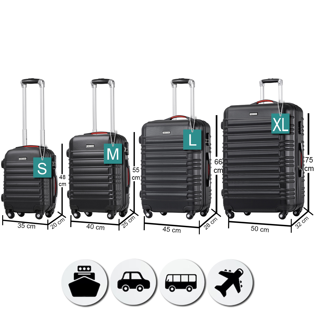 Set 4 Valigie Rigide Trolley Easy Roll Bagaglio a Mano e Stiva da Viaggio in ABS Nero...