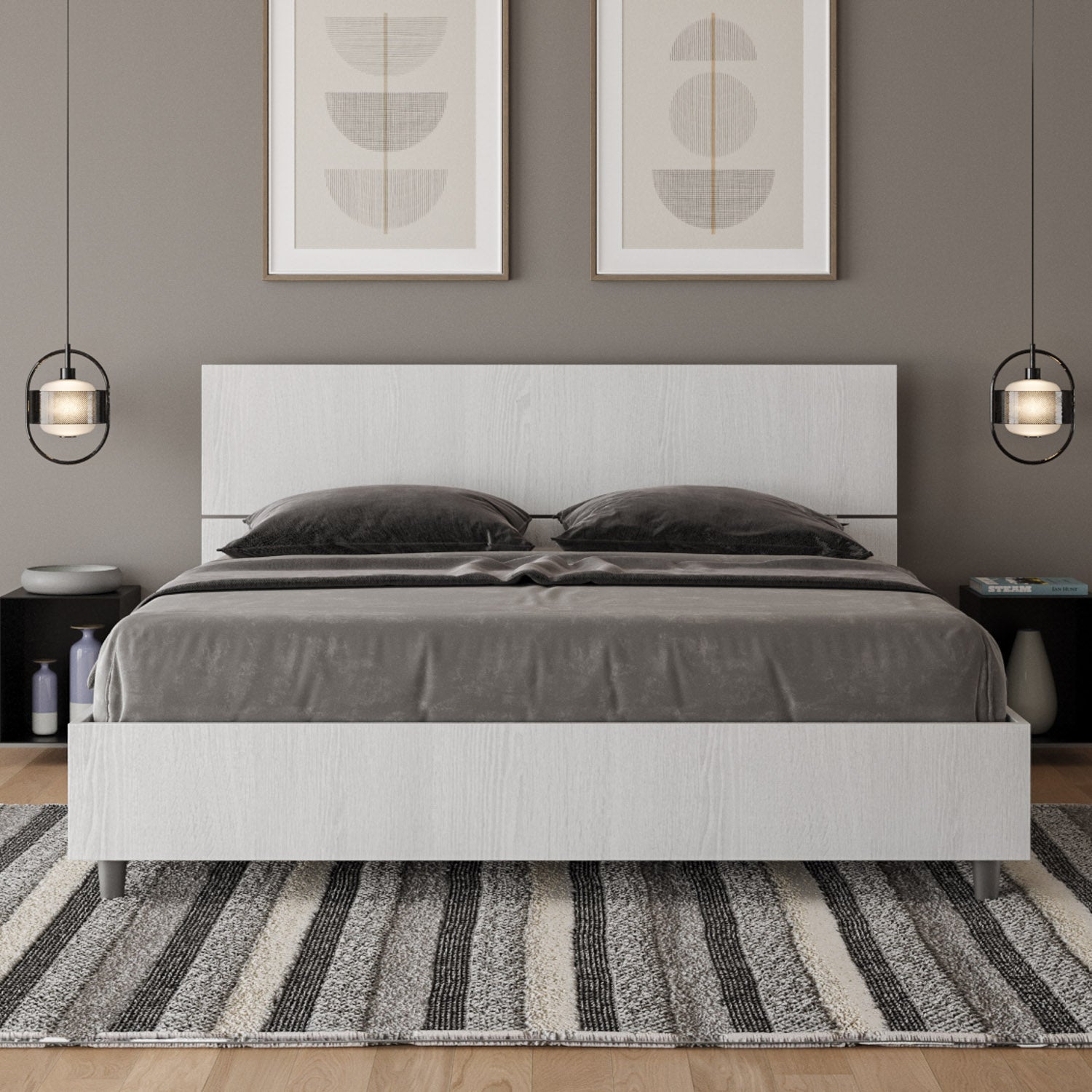 Letto Matrimoniale 160x200 cm Senza Rete Testata Inclinata Demas Bianco Frassino...