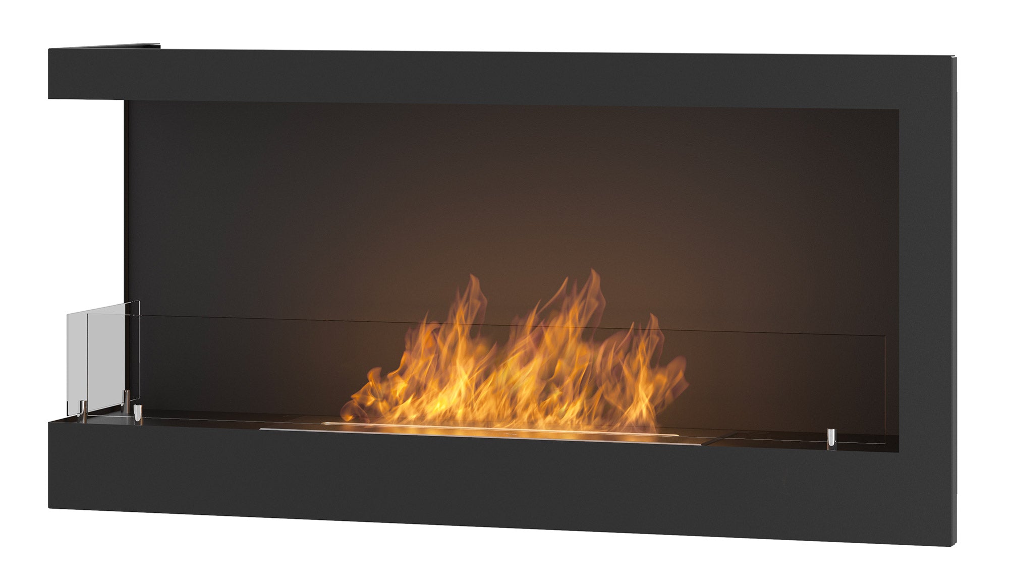 Camino a Bioetanolo da Incasso 90x45 cm Corner 900 Left Sinistro Nero con Vetro