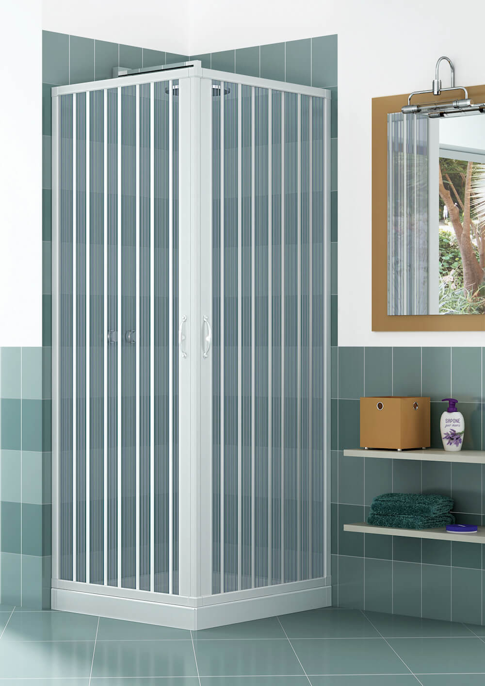 Box Doccia Angolare 80x80 cm 2 Ante a Soffietto in PVC H185 Caldoni Manen Bianco...