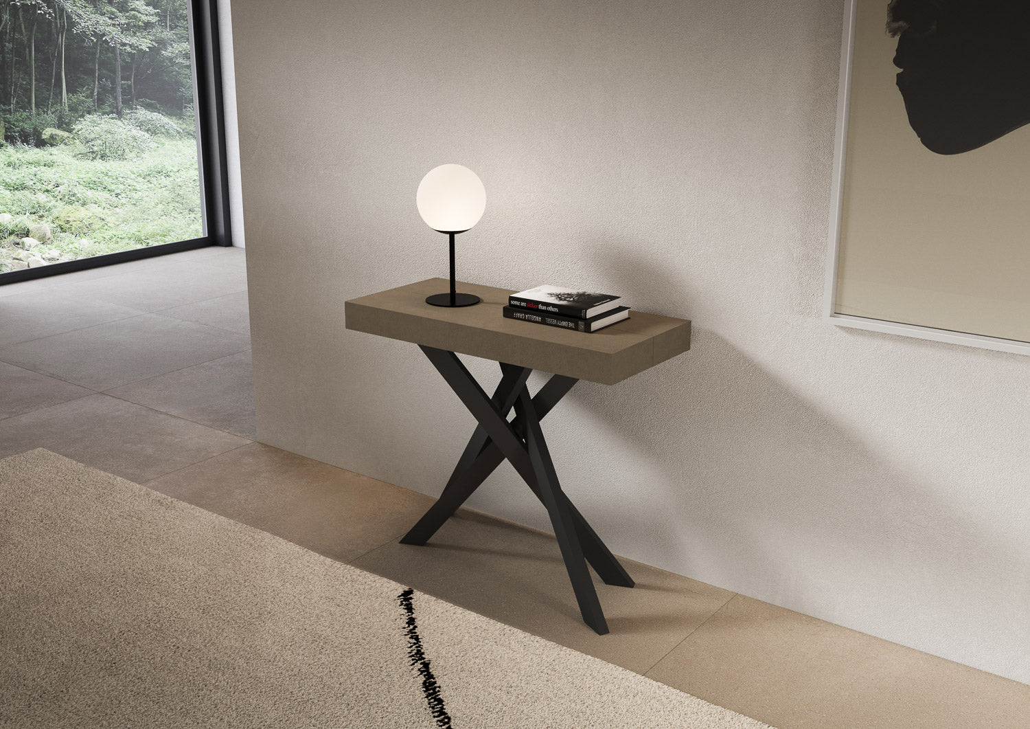 Consolle Allungabile 90-196x40x77 cm Saki Small Premium Tortora Gambe Antracite...